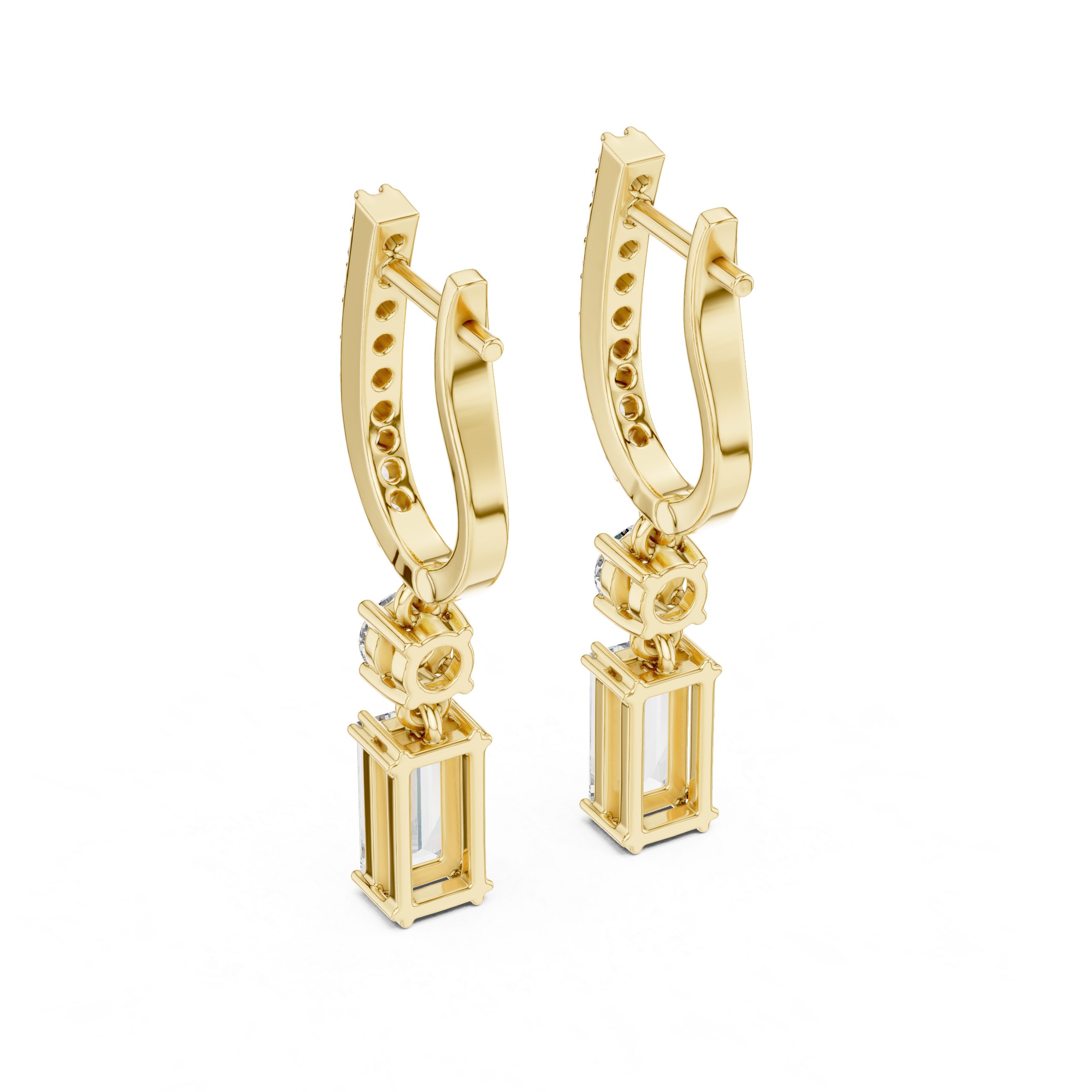 Earrings with Round and Emerald-Cut Diamonds