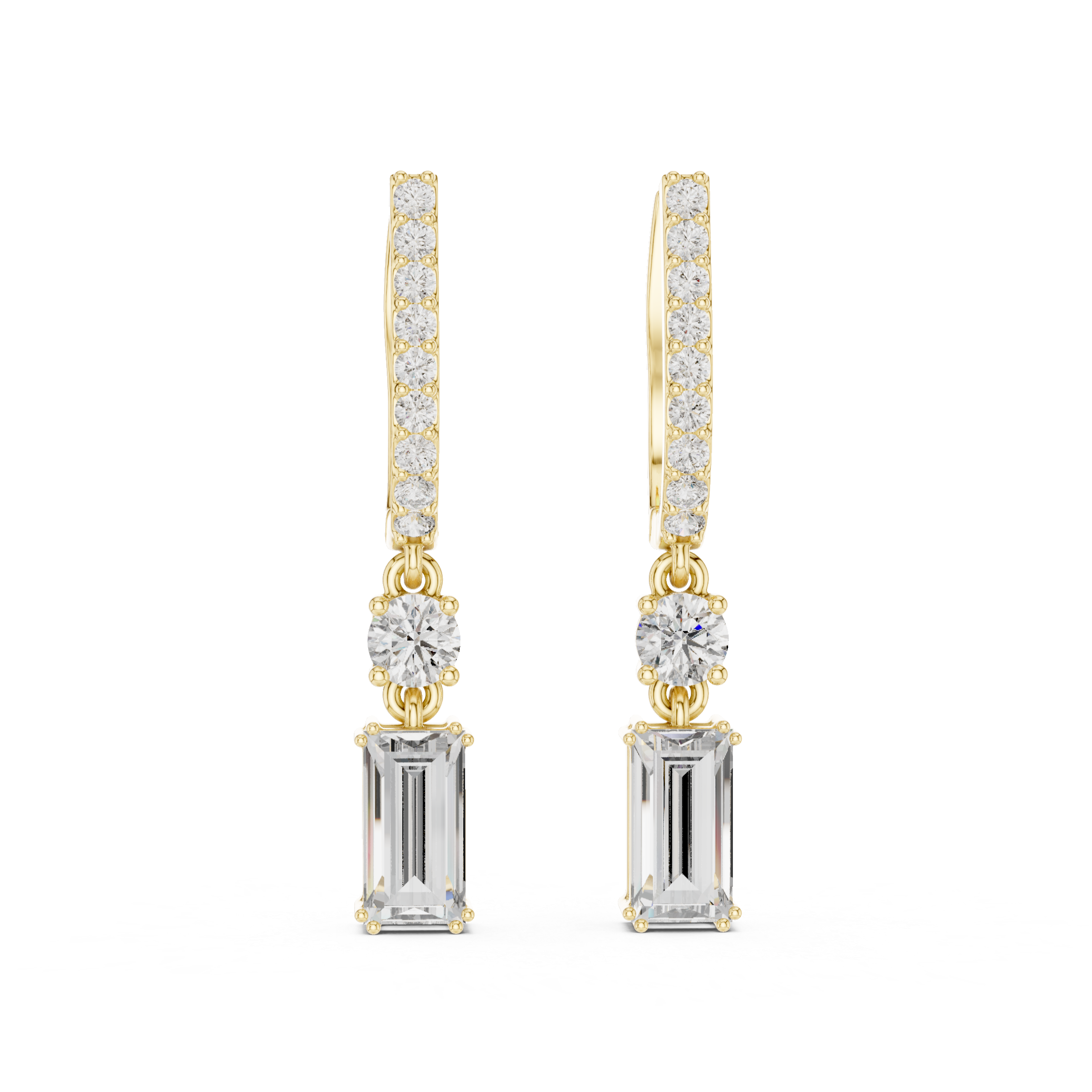 Earrings with Round and Emerald-Cut Diamonds