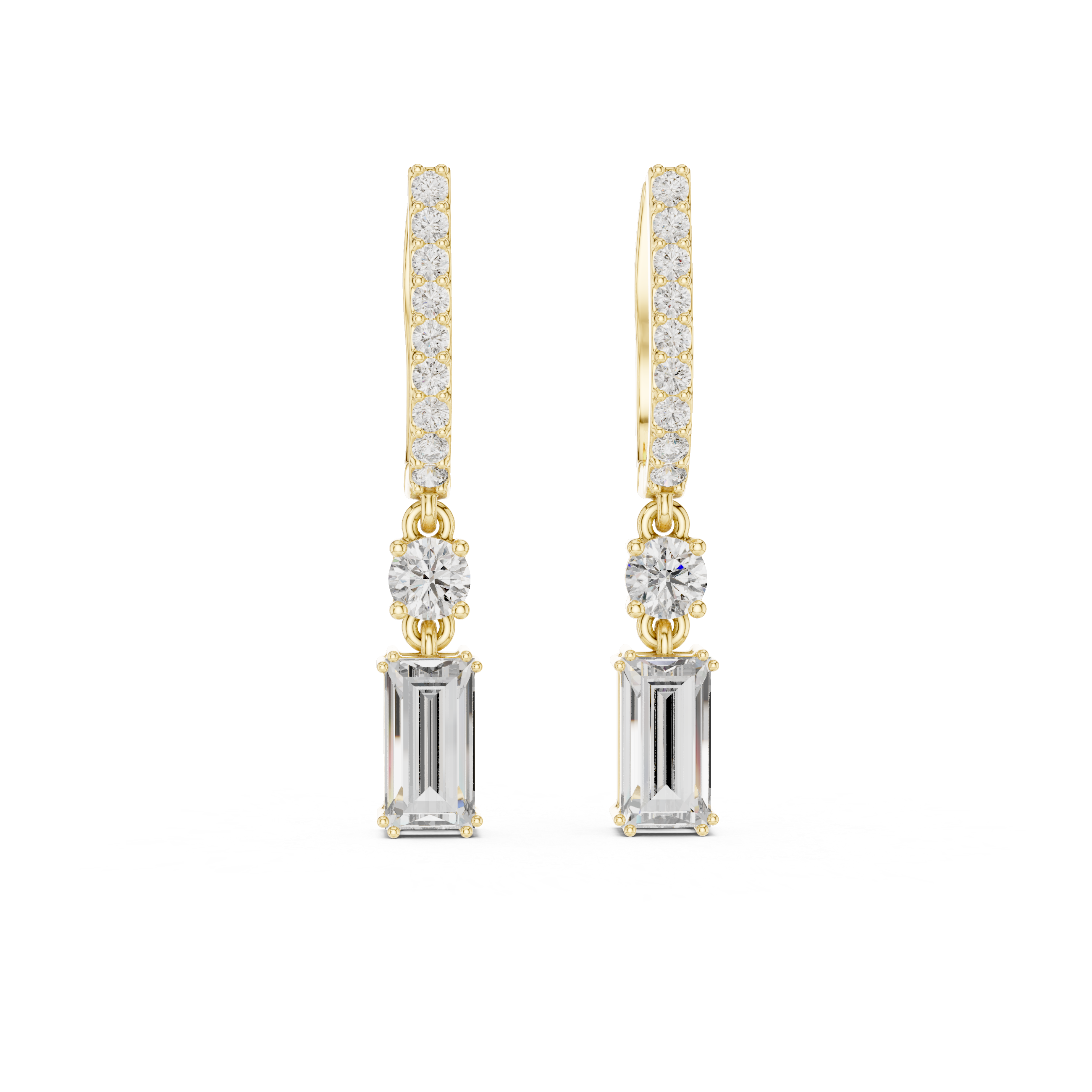 Earrings with Round and Emerald-Cut Diamonds