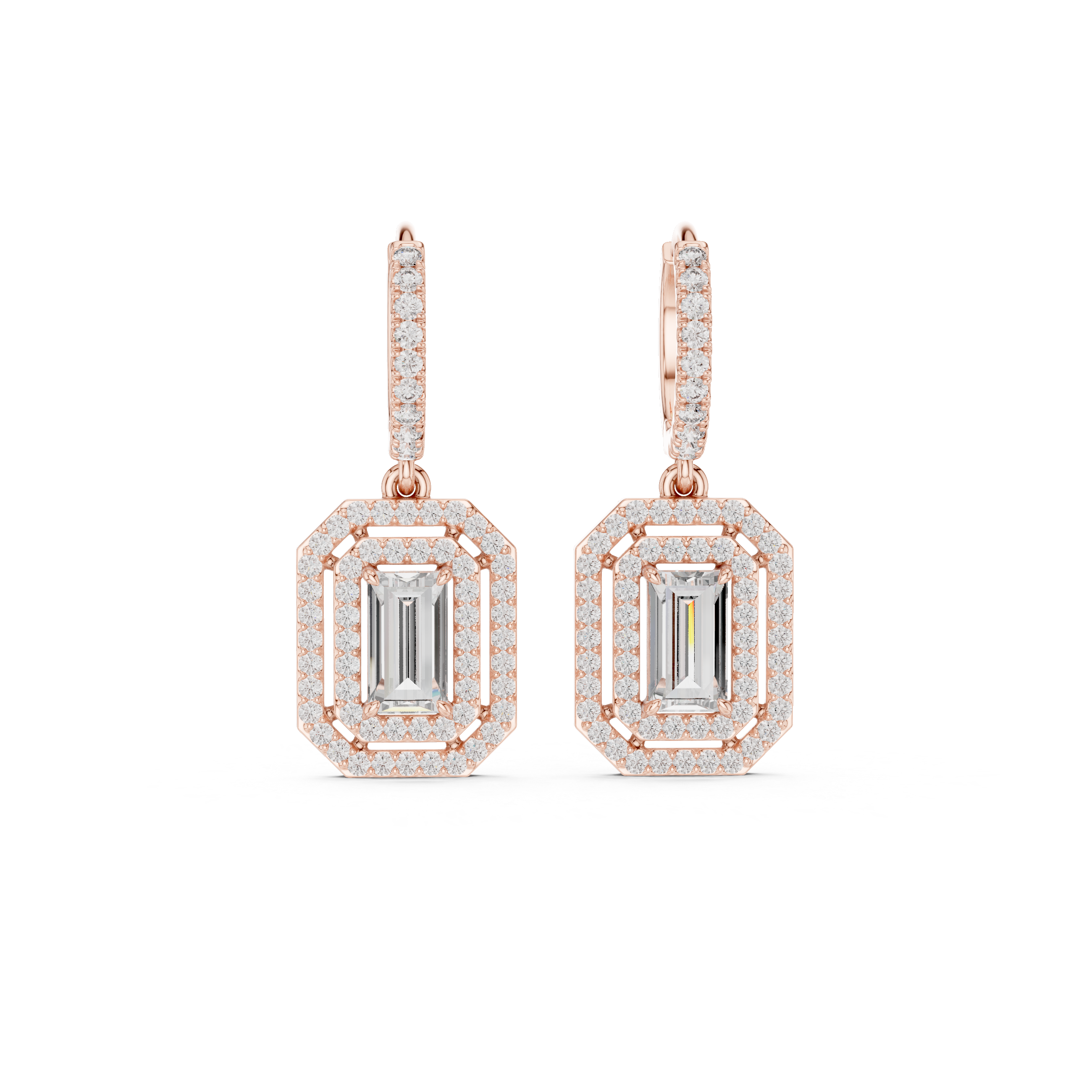 Geometric Double Halo Diamond Hoop Earrings