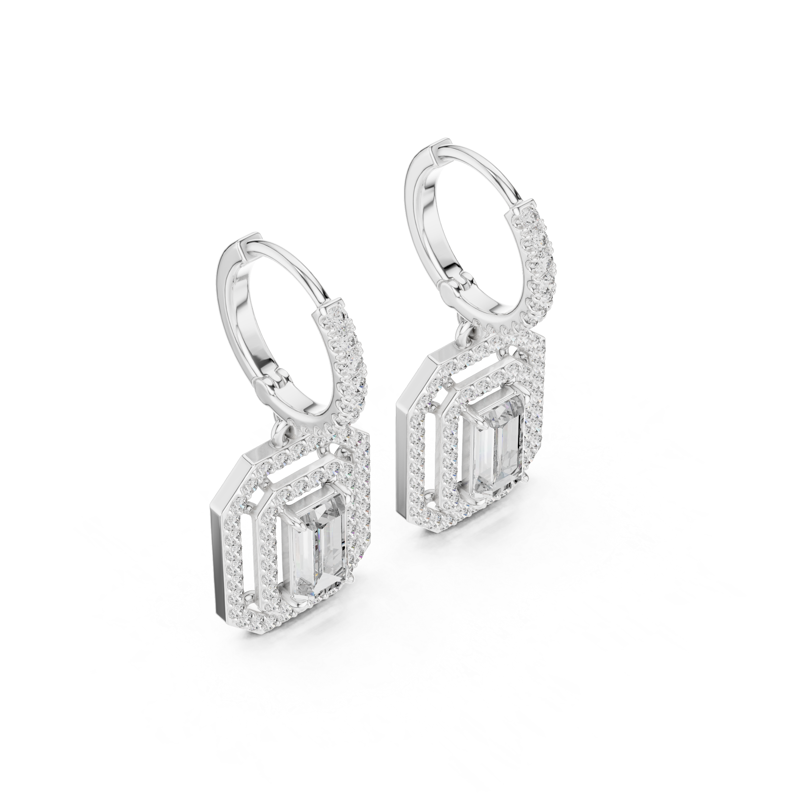 Geometric Double Halo Diamond Hoop Earrings
