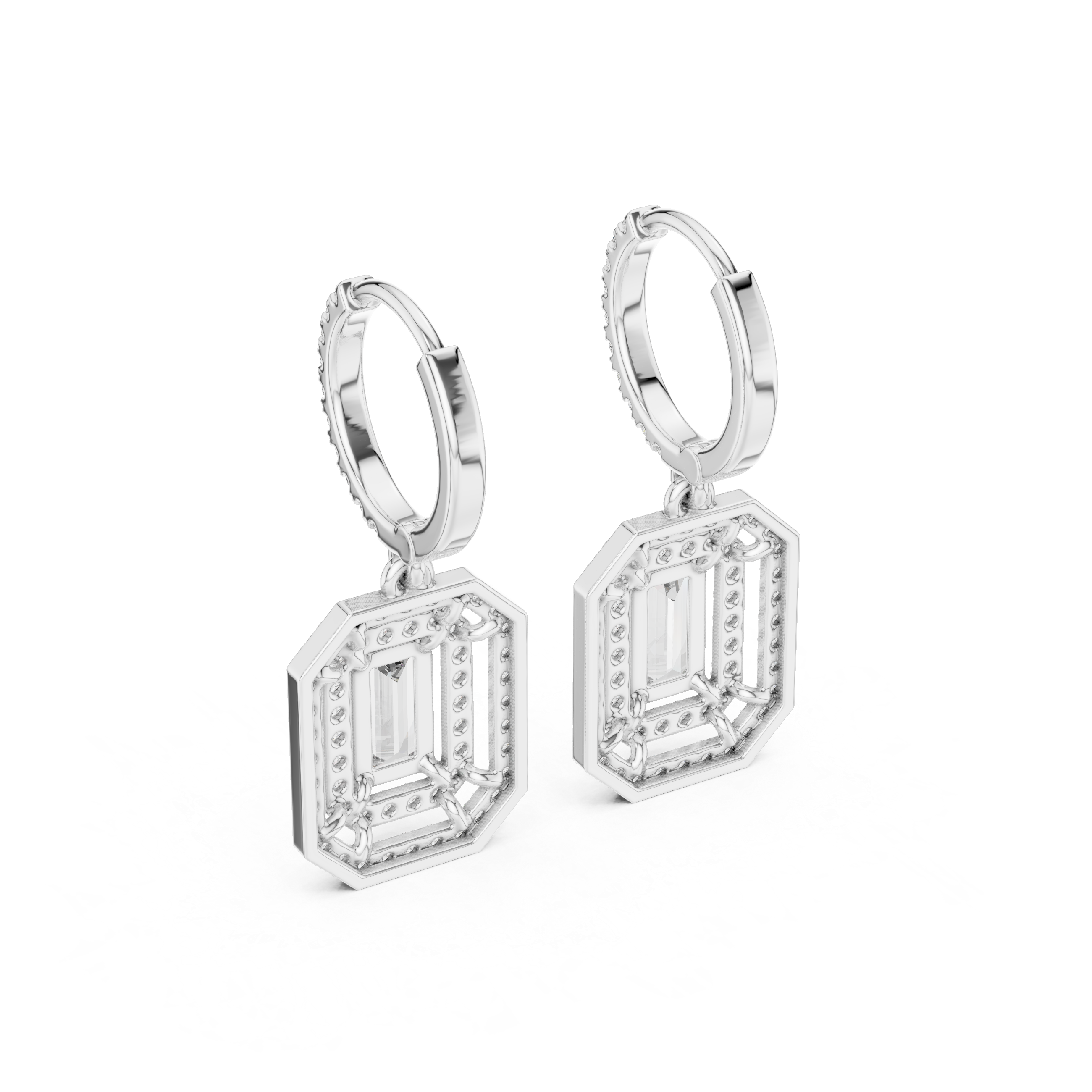 Geometric Double Halo Diamond Hoop Earrings