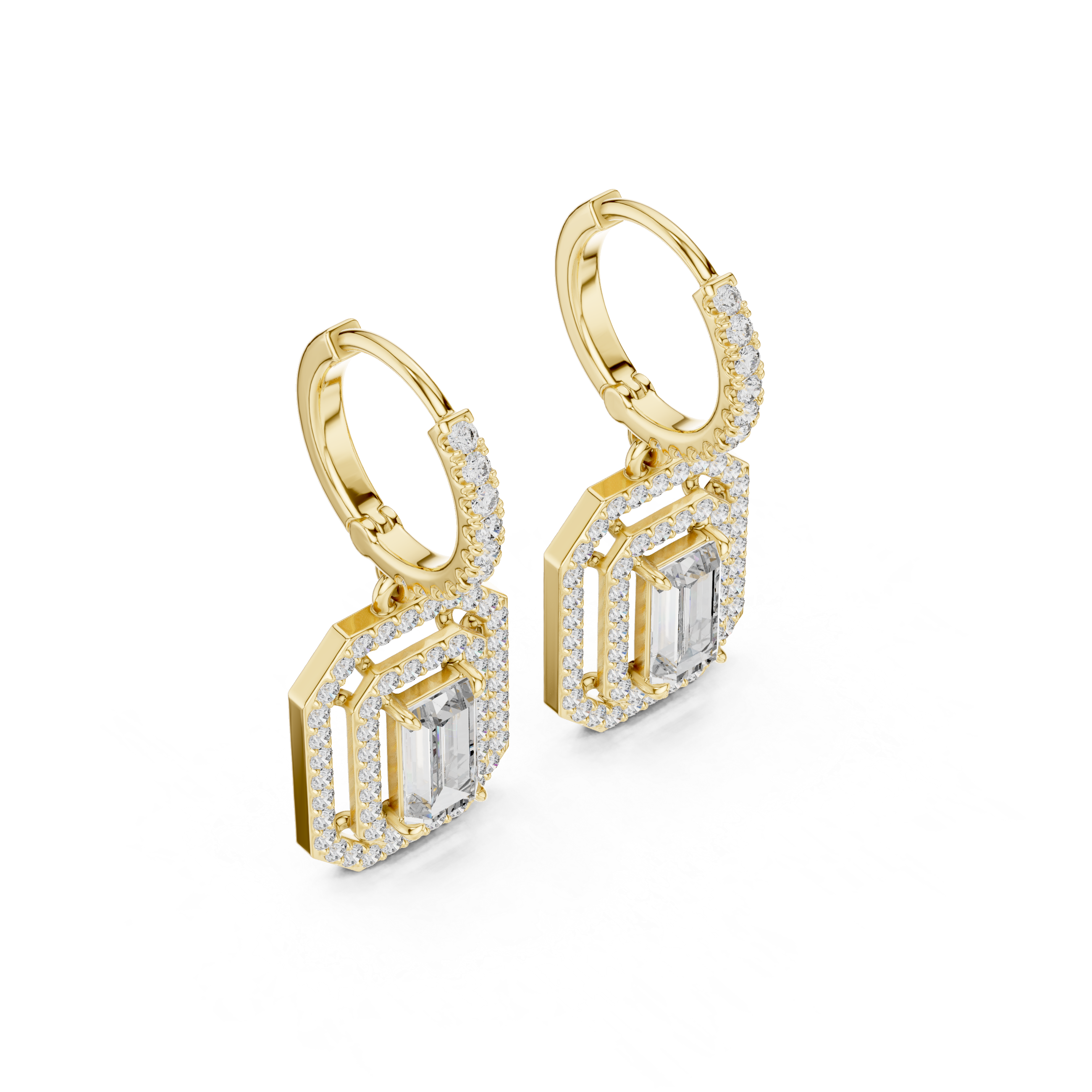 Geometric Double Halo Diamond Hoop Earrings