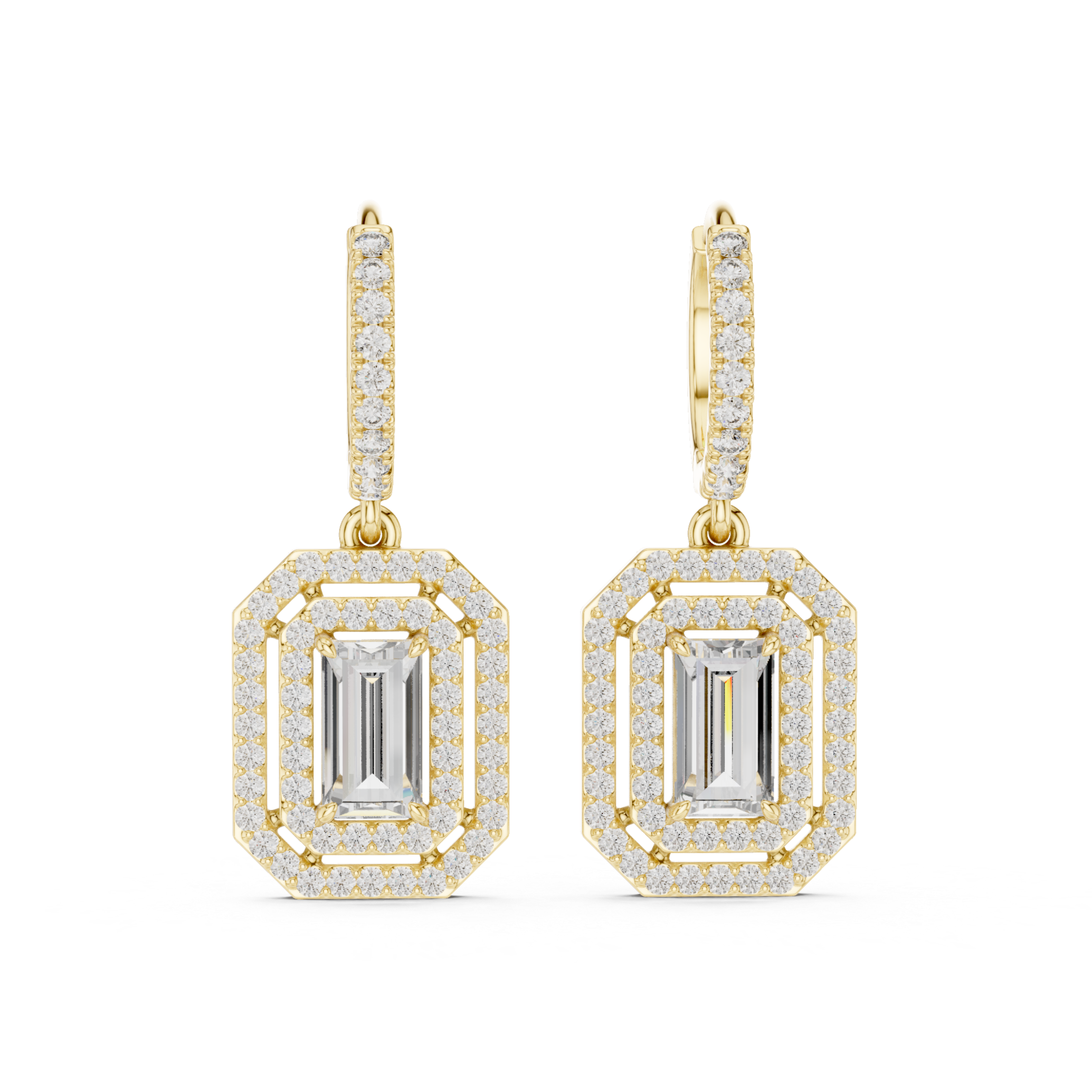 Geometric Double Halo Diamond Hoop Earrings