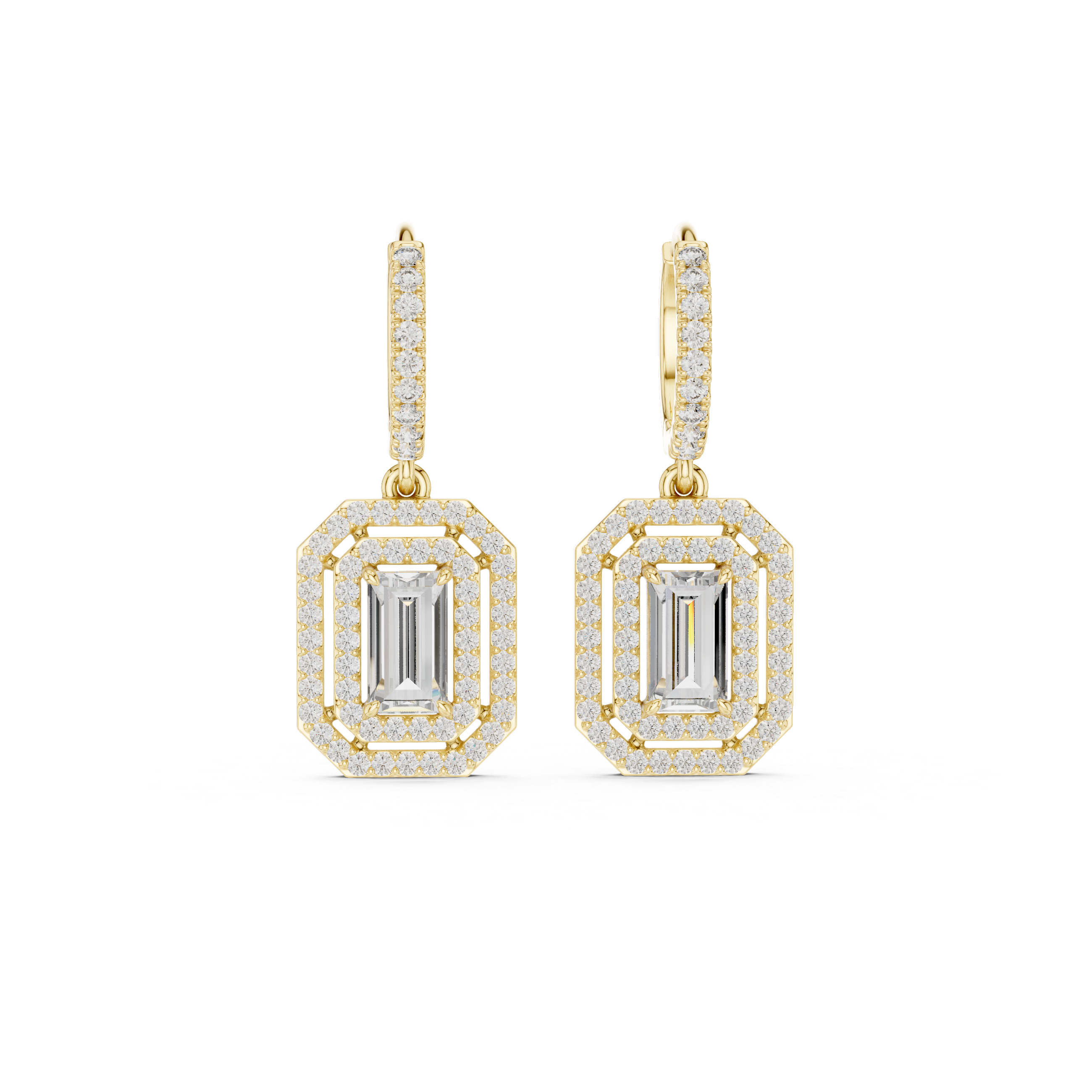 Geometric Double Halo Diamond Hoop Earrings