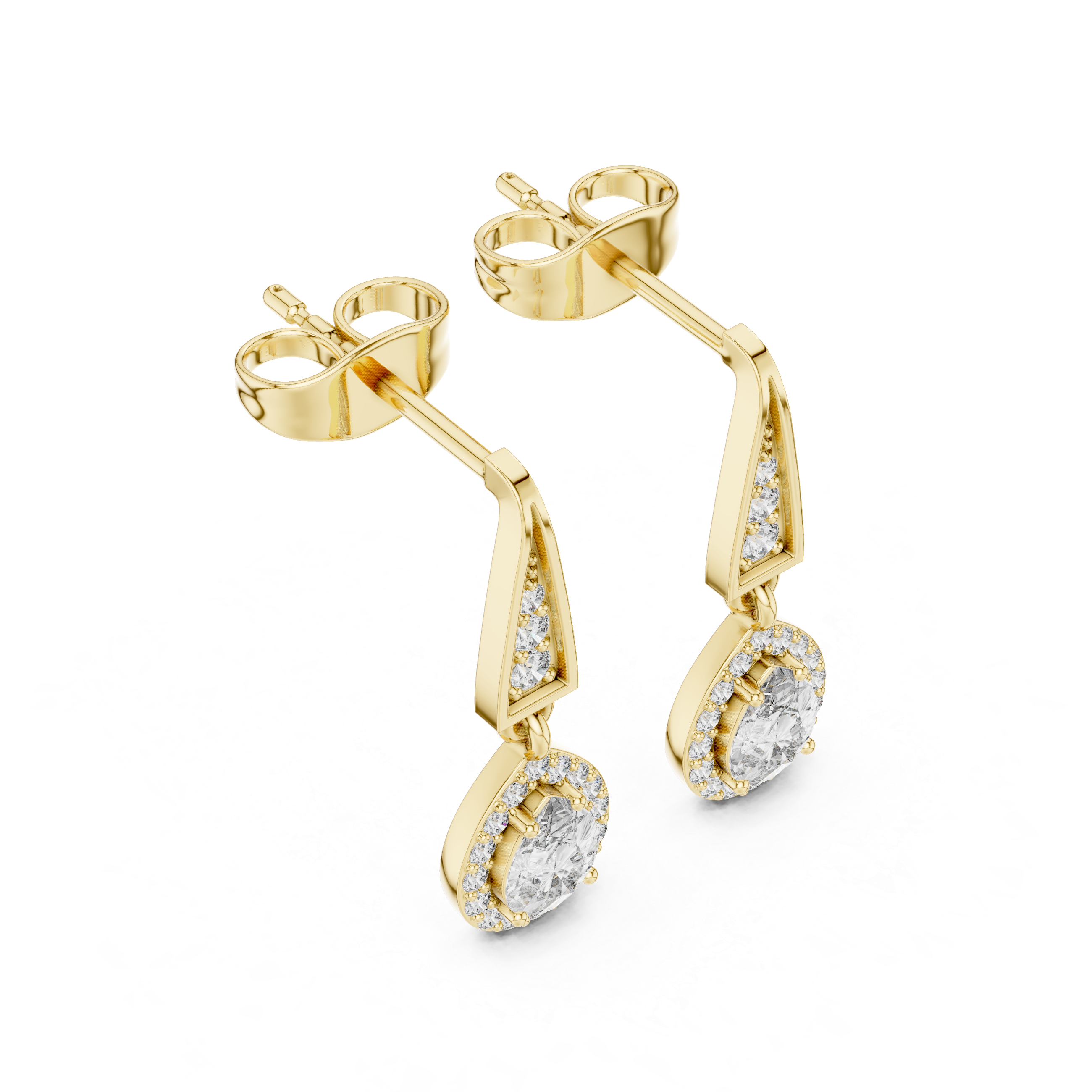 Drop Earrings with Round Halo Diamonds