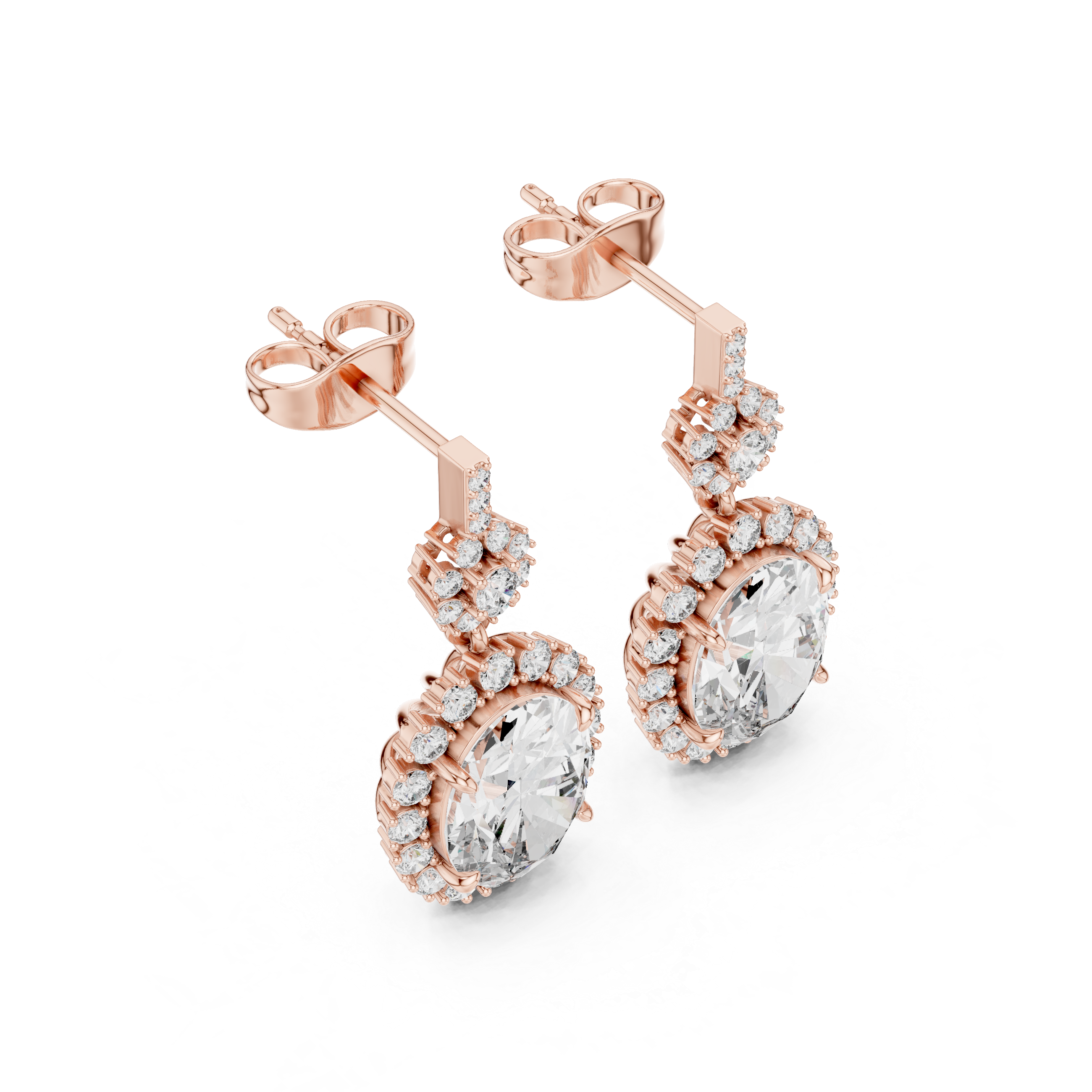 Round-Cut Diamond Halo Drop Earrings