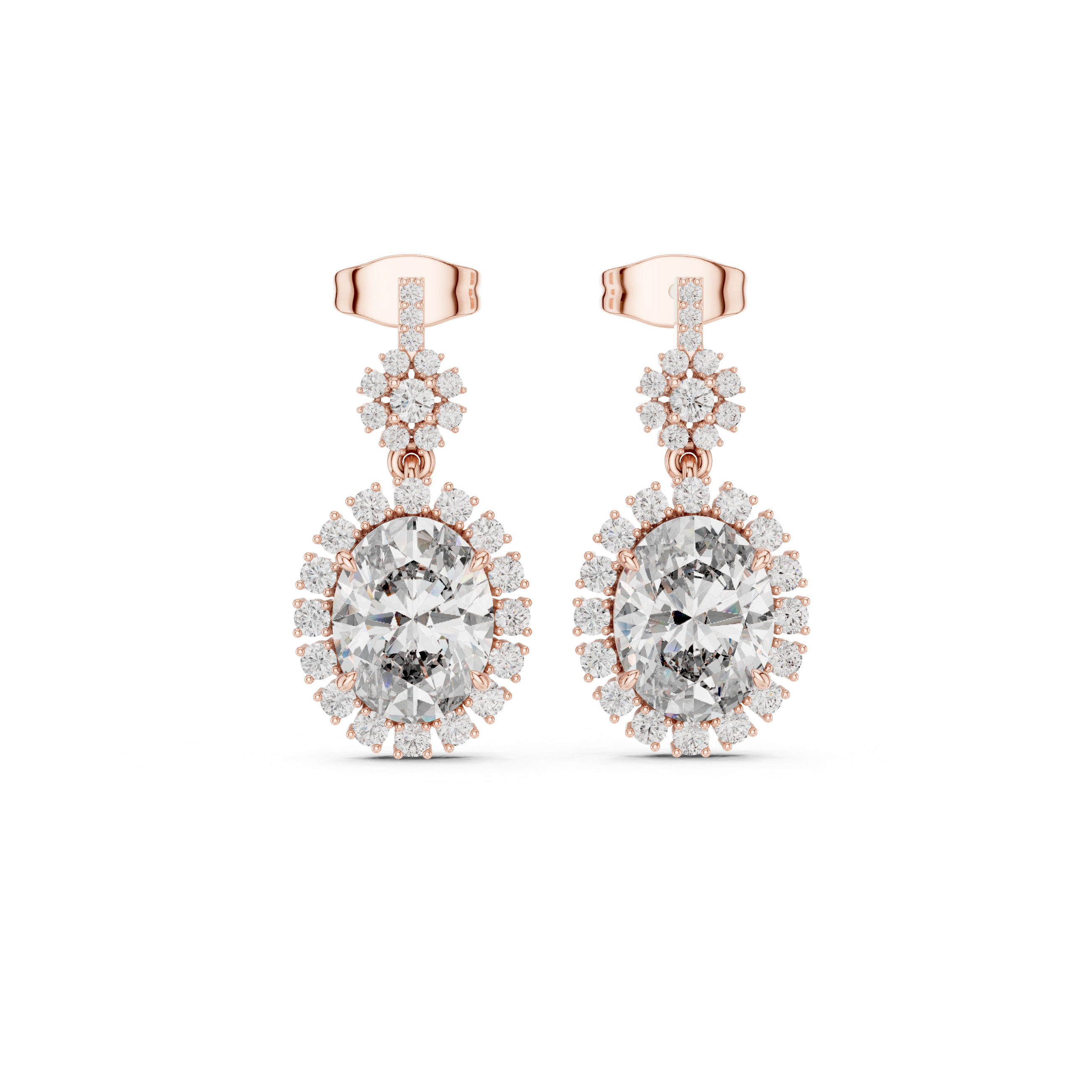 Round-Cut Diamond Halo Drop Earrings