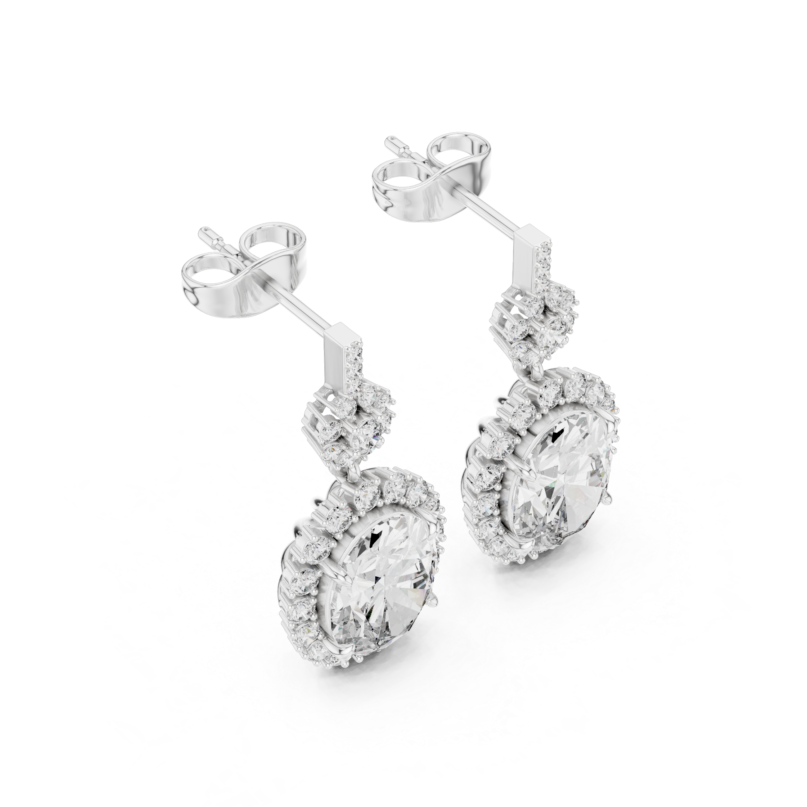 Round-Cut Diamond Halo Drop Earrings