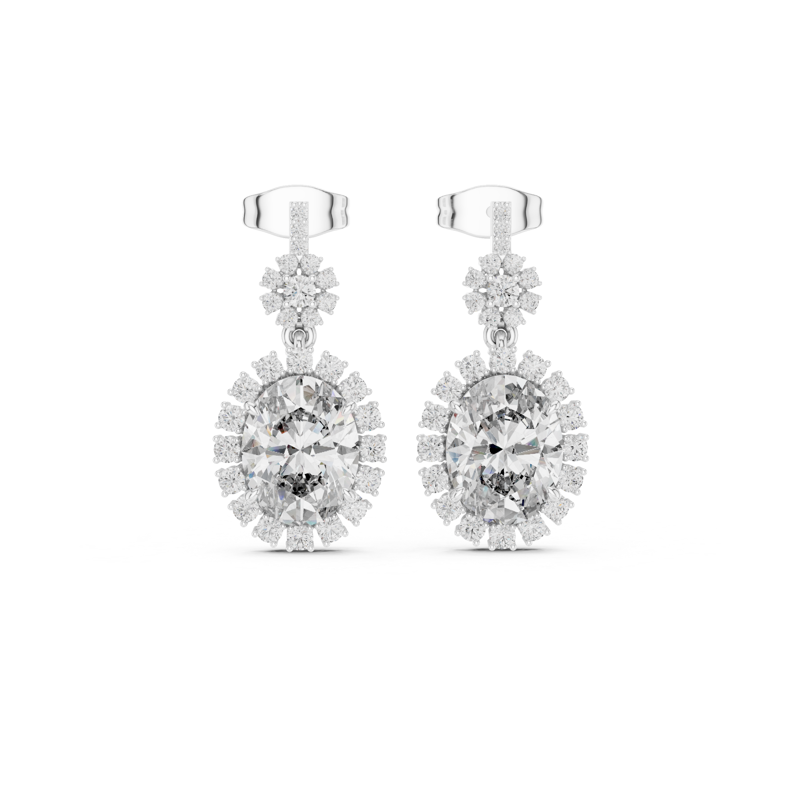 Round-Cut Diamond Halo Drop Earrings