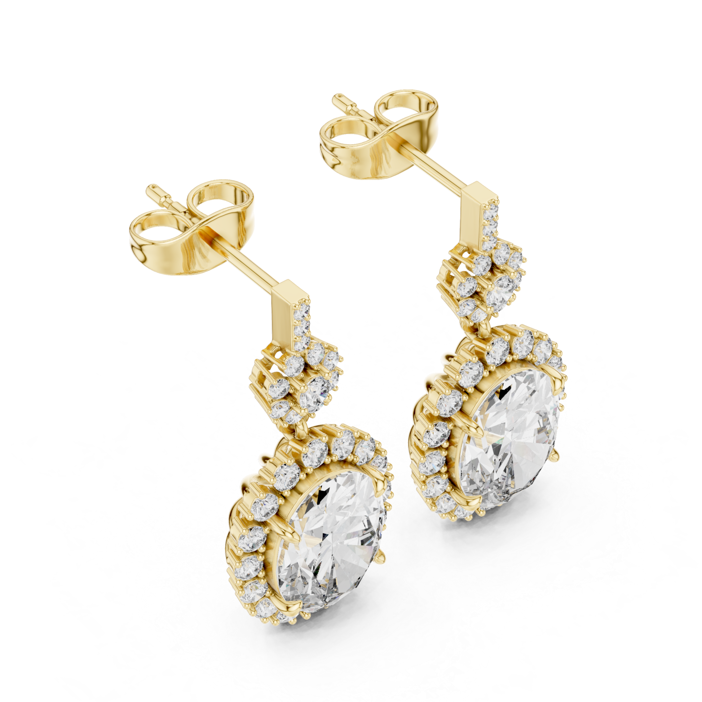 Round-Cut Diamond Halo Drop Earrings