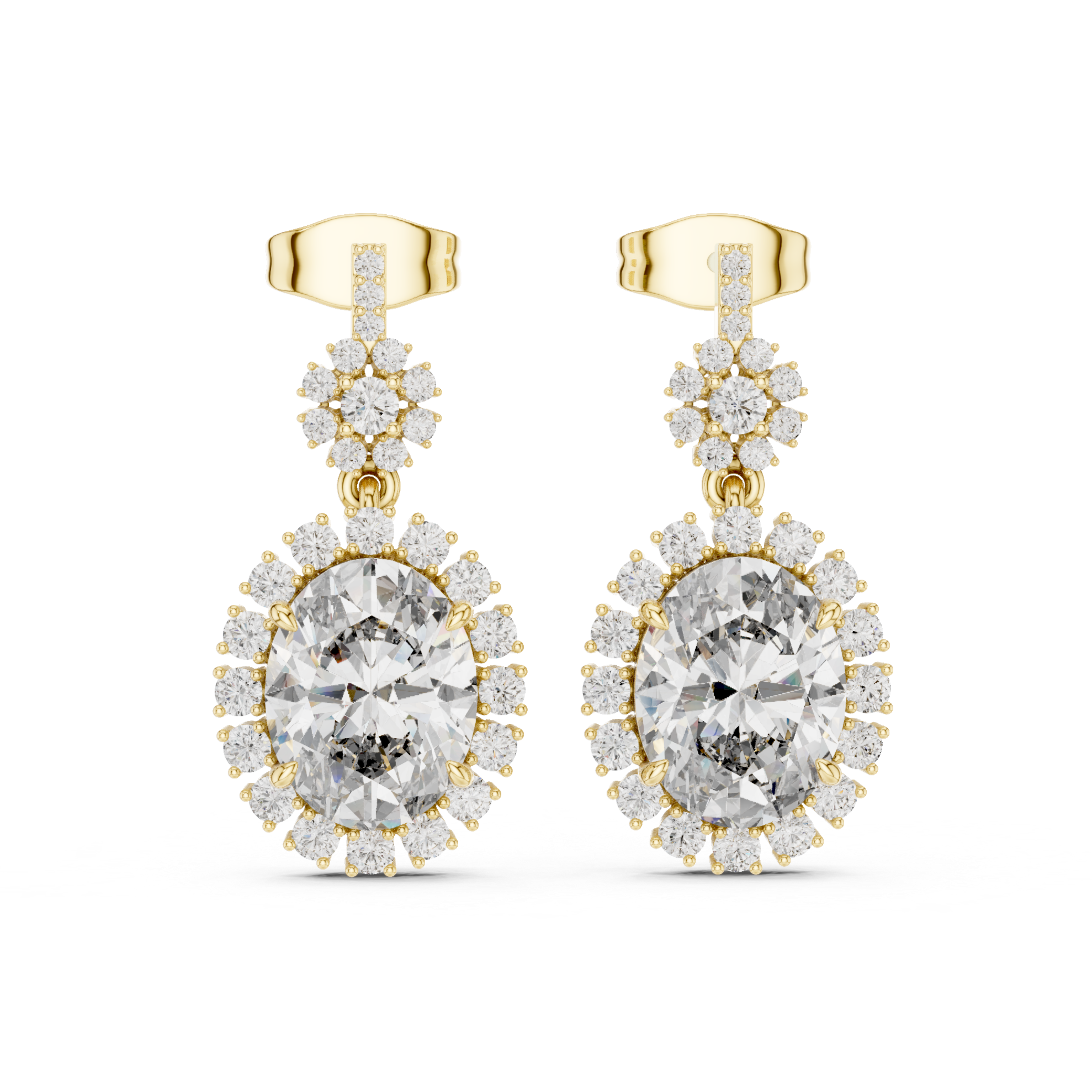 Round-Cut Diamond Halo Drop Earrings