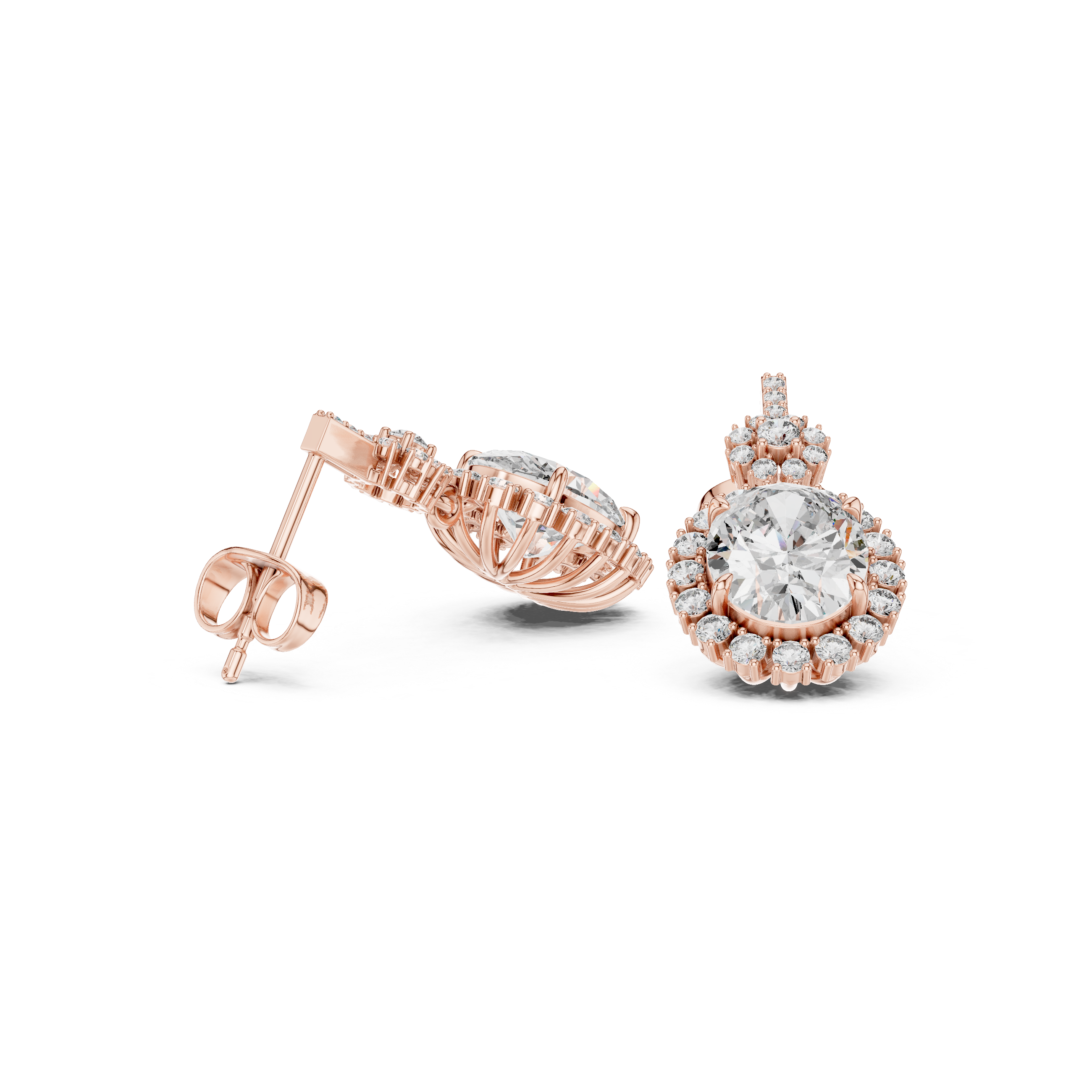 Round-Cut Diamond Halo Drop Earrings