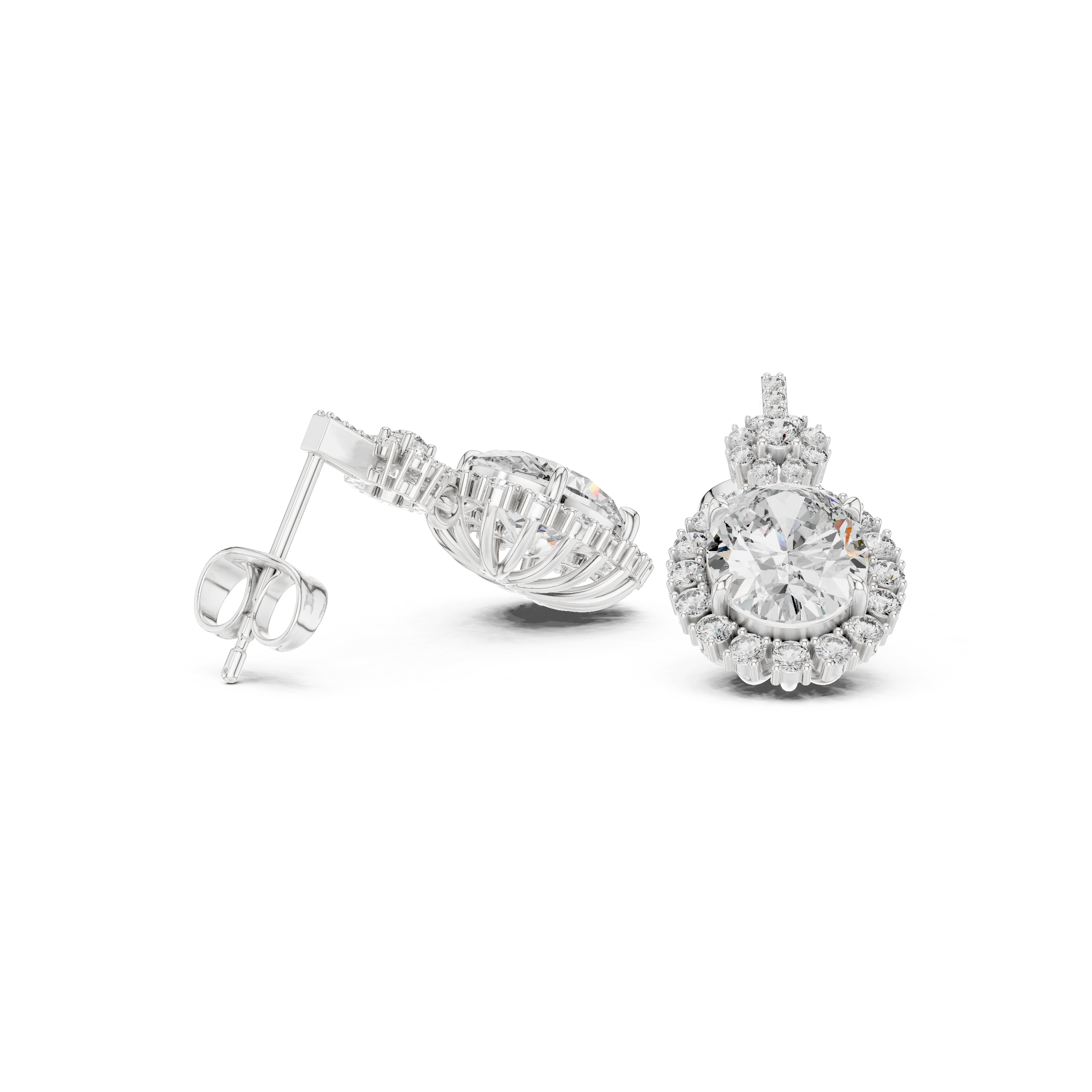 Round-Cut Diamond Halo Drop Earrings