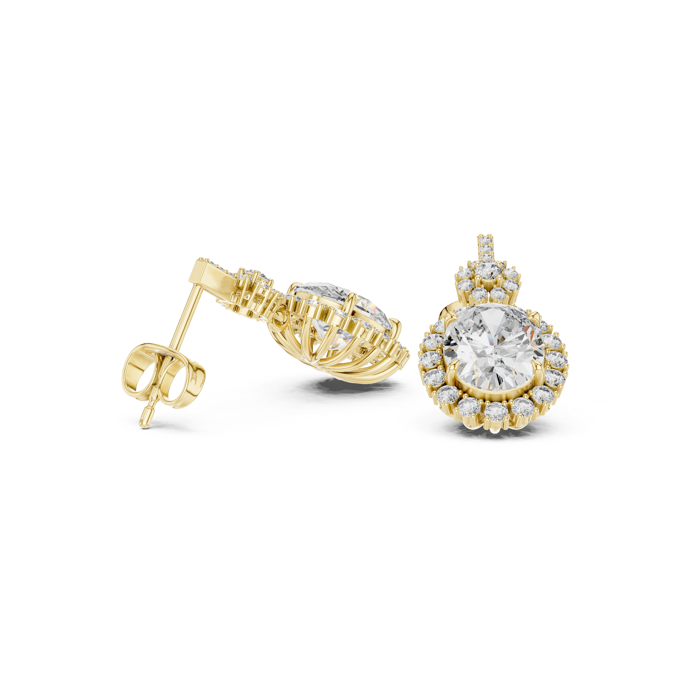 Round-Cut Diamond Halo Drop Earrings