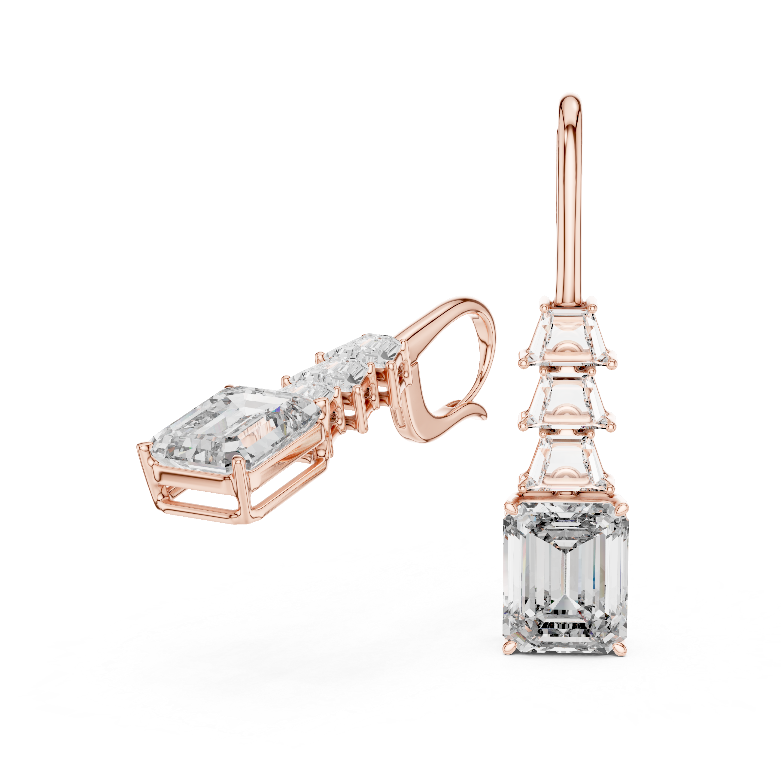 Elegant Rose Gold Drop Earrings with Emerald-Cut Diamonds