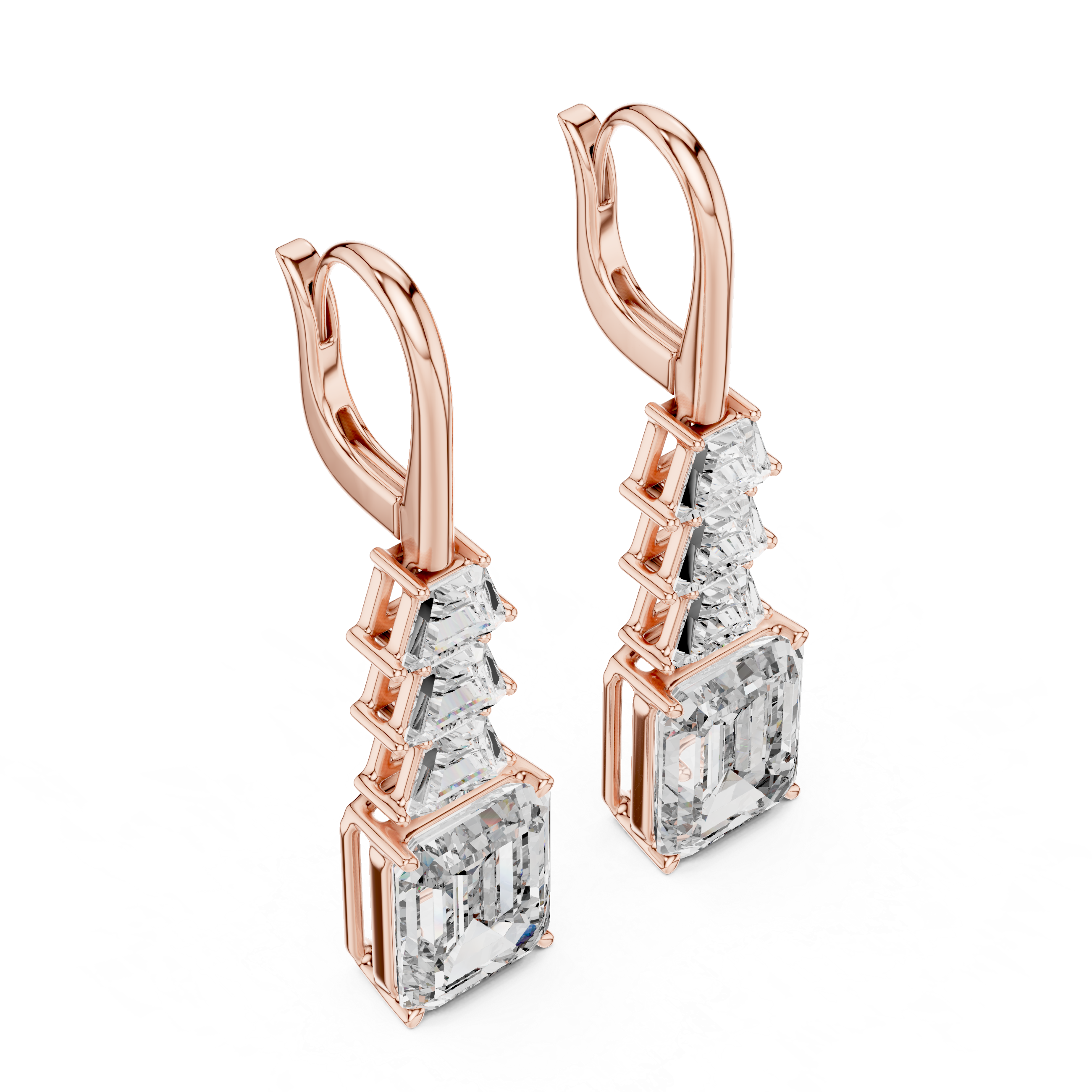 Elegant Rose Gold Drop Earrings with Emerald-Cut Diamonds