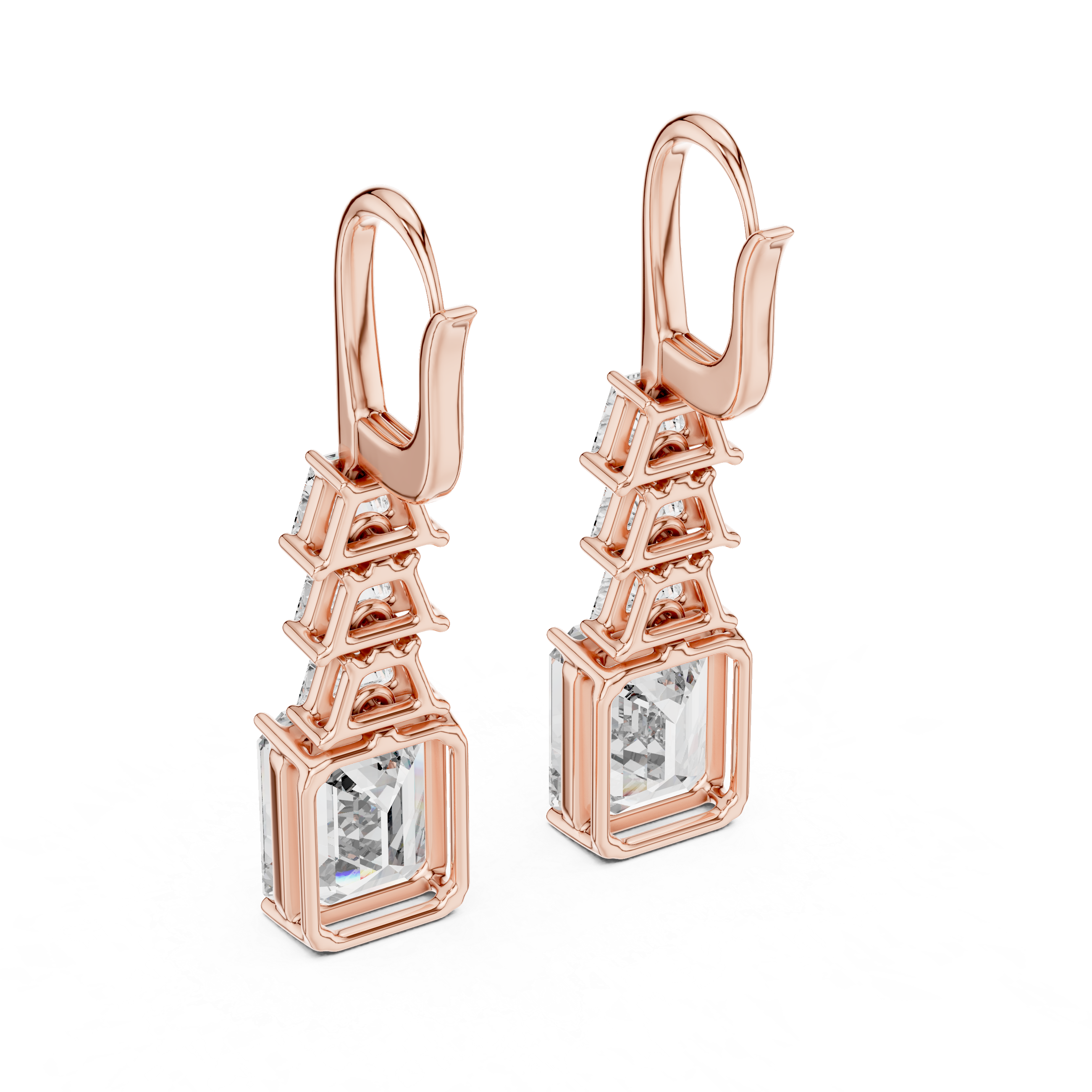 Elegant Rose Gold Drop Earrings with Emerald-Cut Diamonds
