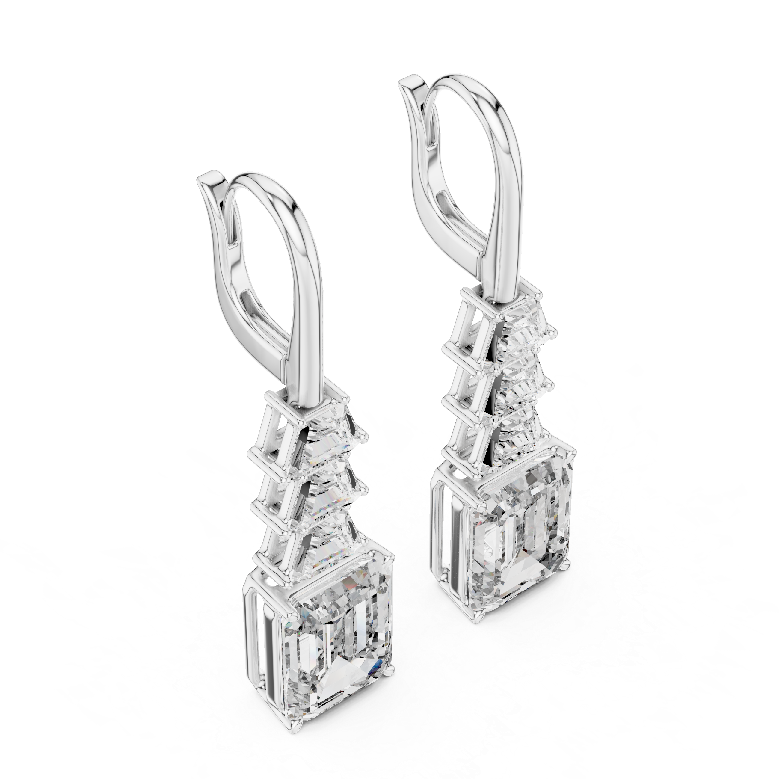 Elegant Rose Gold Drop Earrings with Emerald-Cut Diamonds