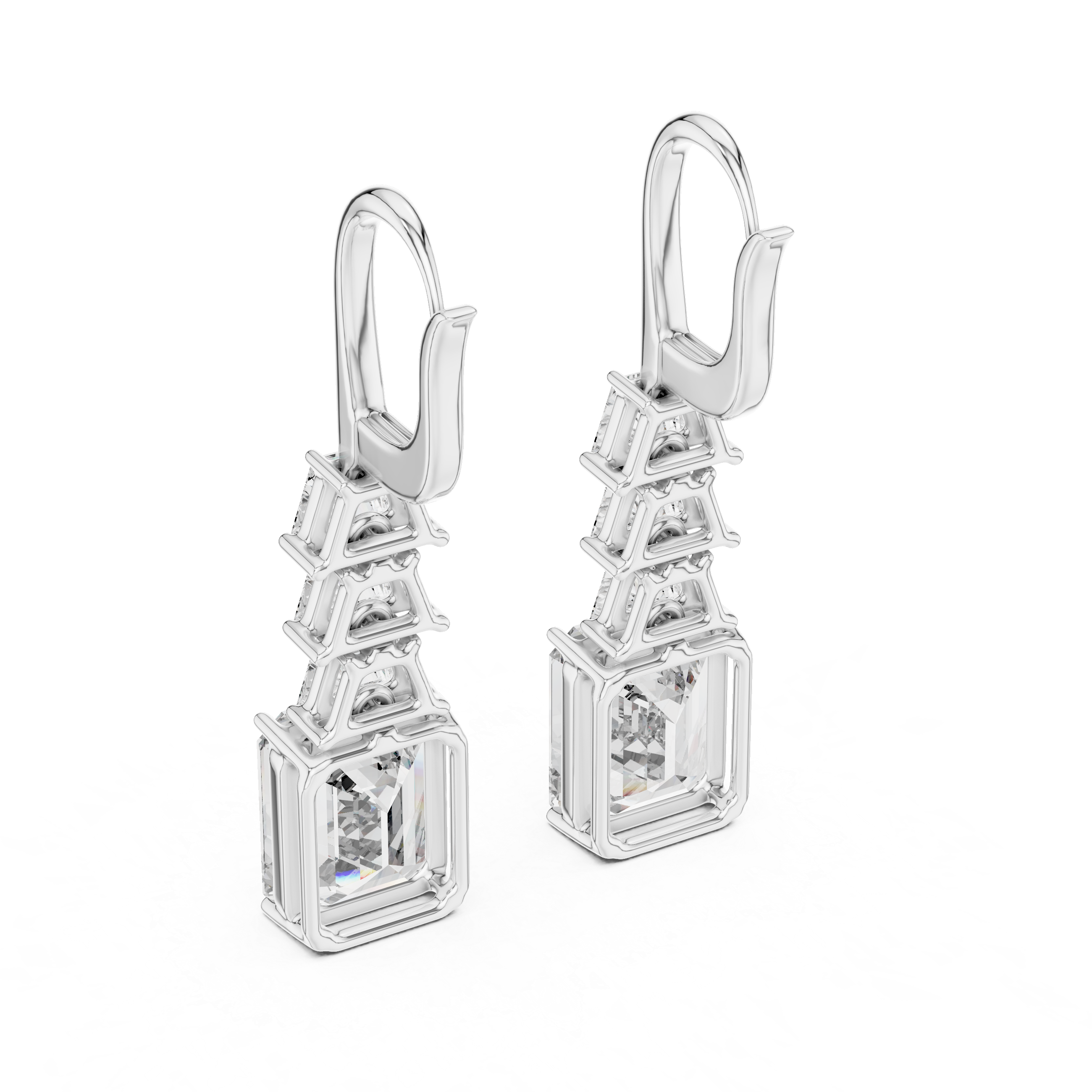 Elegant Rose Gold Drop Earrings with Emerald-Cut Diamonds