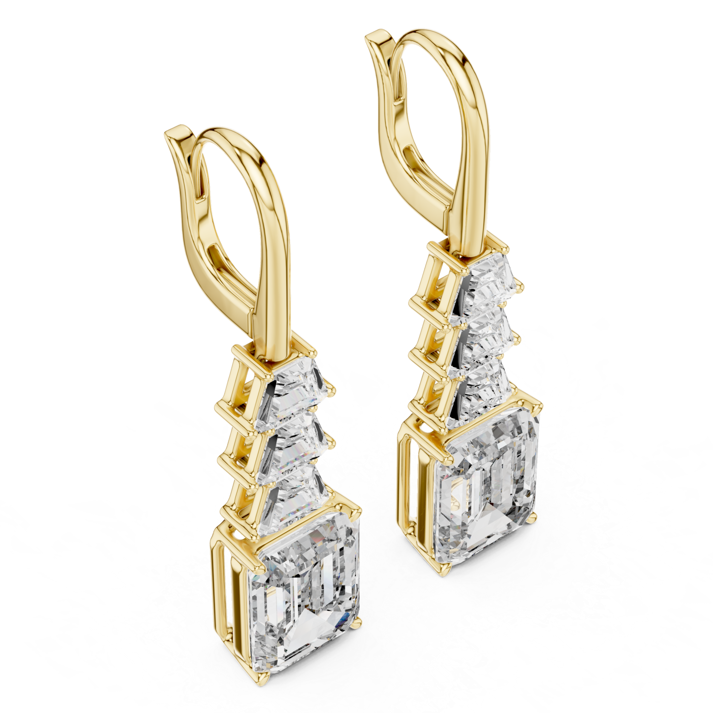 Elegant Rose Gold Drop Earrings with Emerald-Cut Diamonds