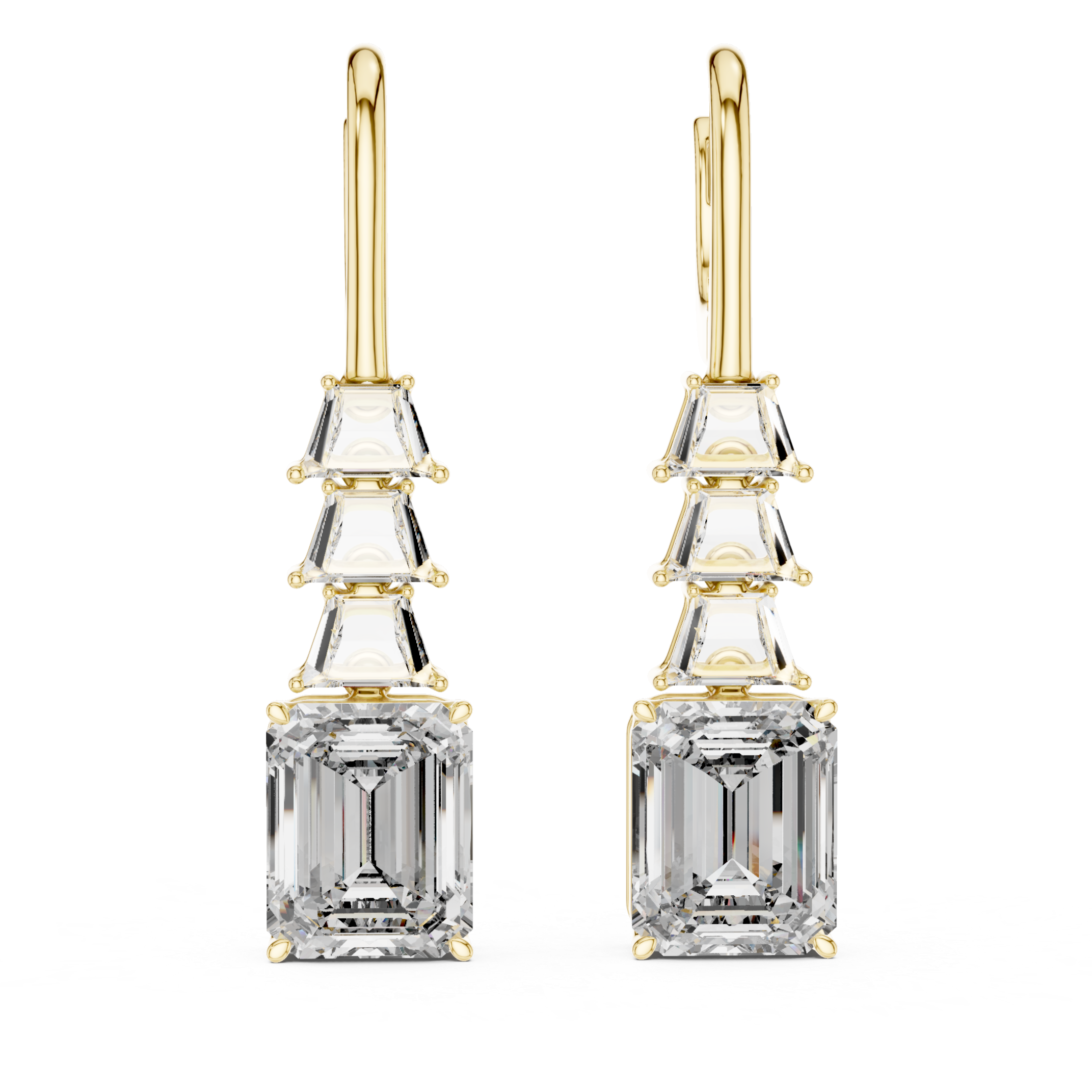 Elegant Rose Gold Drop Earrings with Emerald-Cut Diamonds