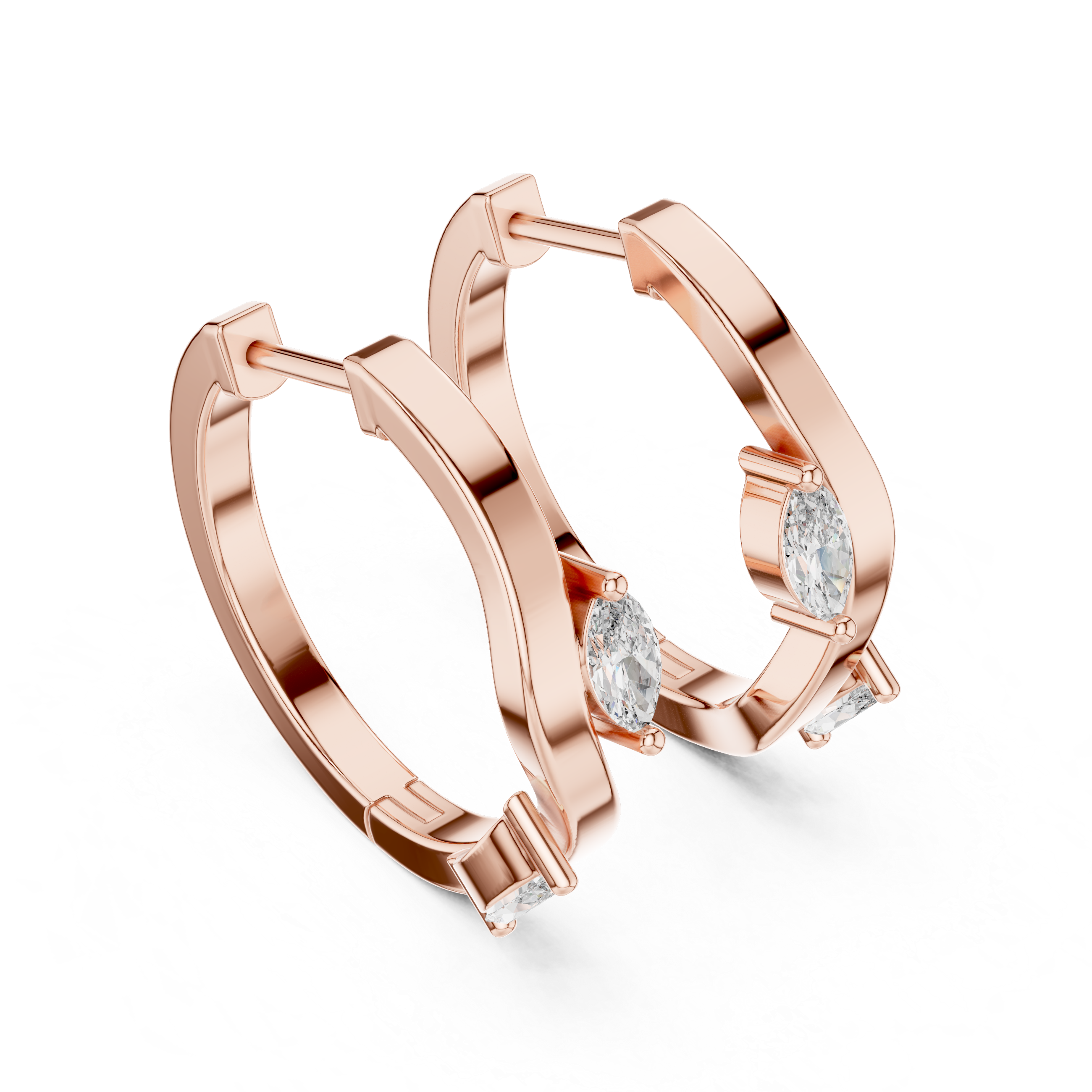 Rose Gold Hoop Earrings with Marquise-Cut Diamonds