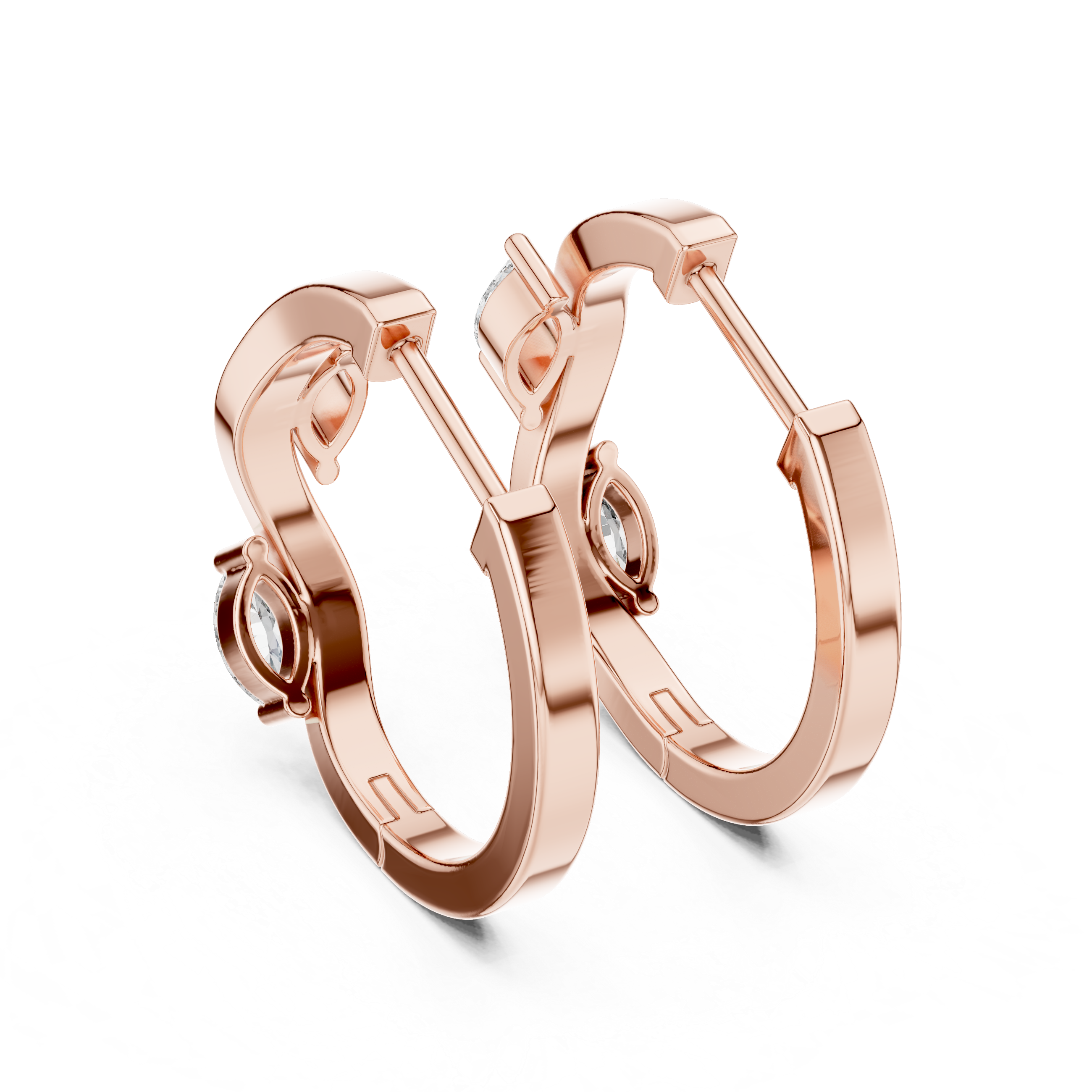 Rose Gold Hoop Earrings with Marquise-Cut Diamonds