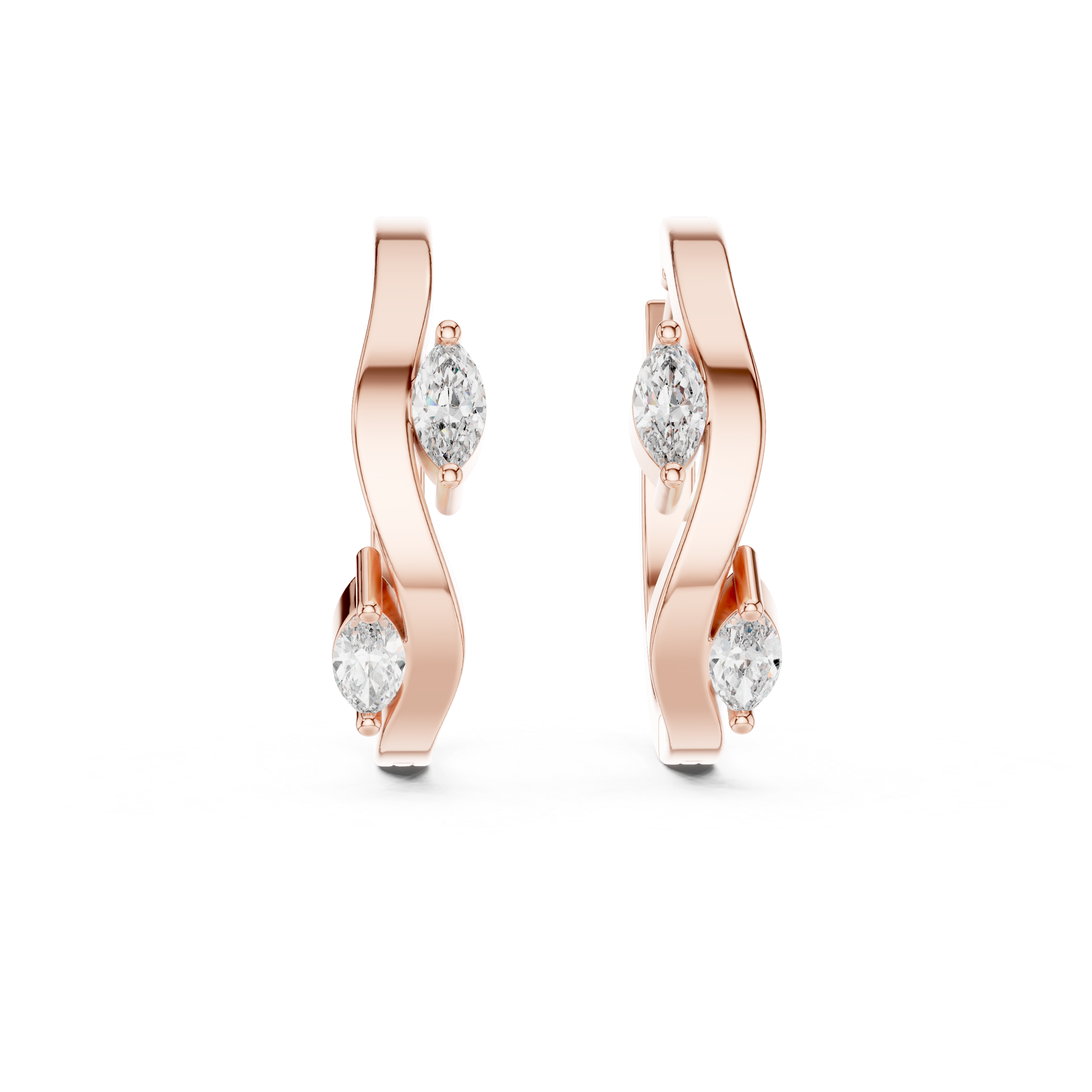 Rose Gold Hoop Earrings with Marquise-Cut Diamonds