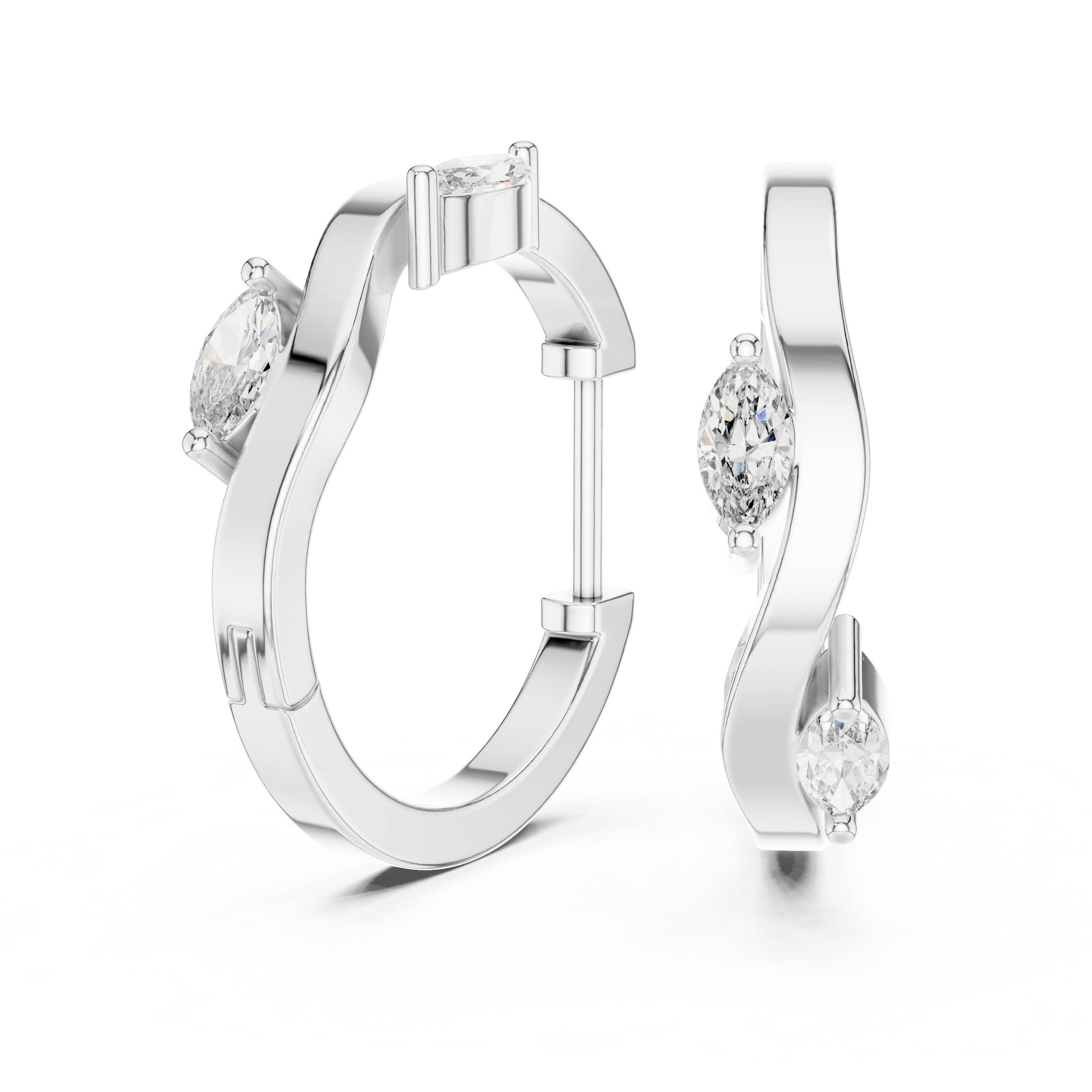 Rose Gold Hoop Earrings with Marquise-Cut Diamonds