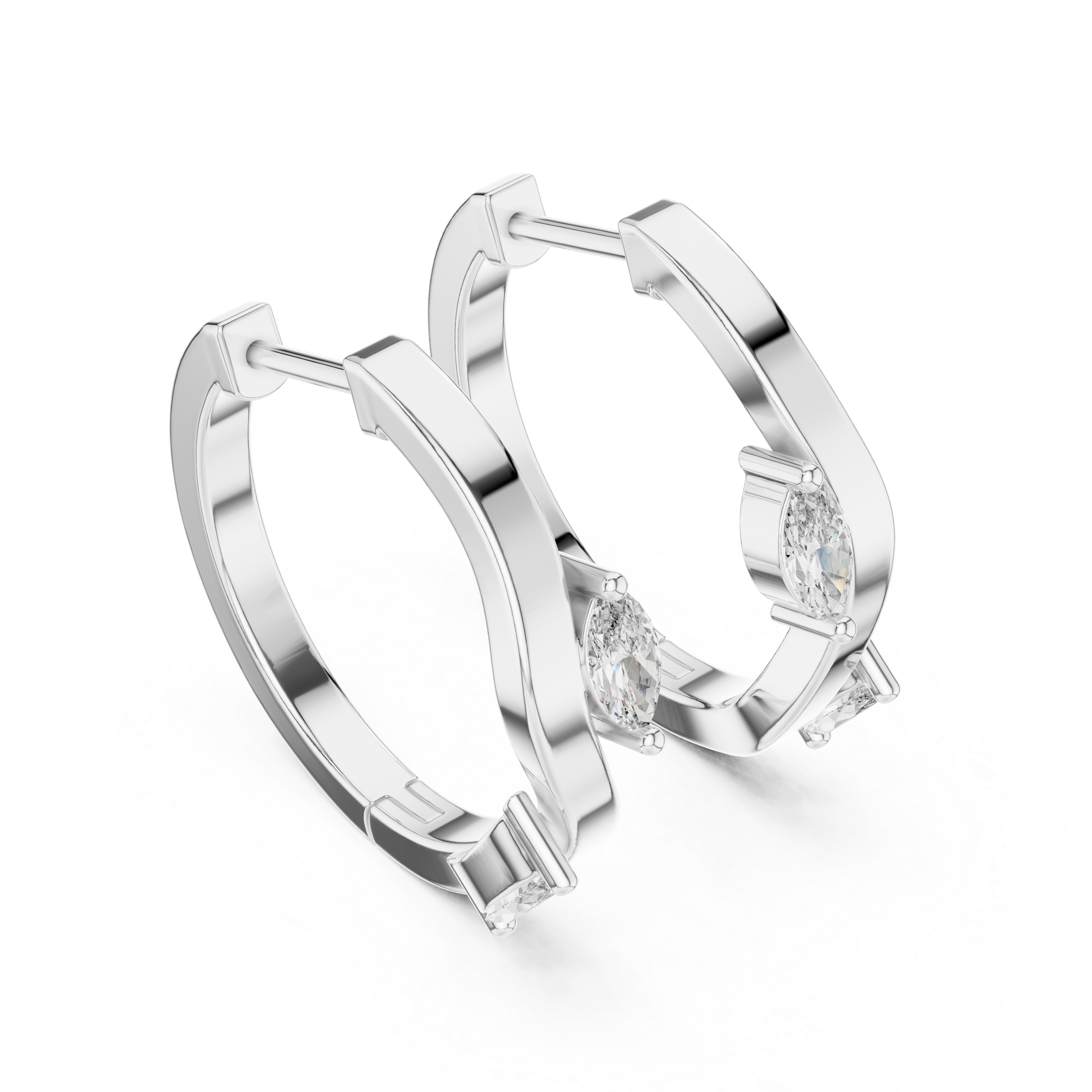 Rose Gold Hoop Earrings with Marquise-Cut Diamonds