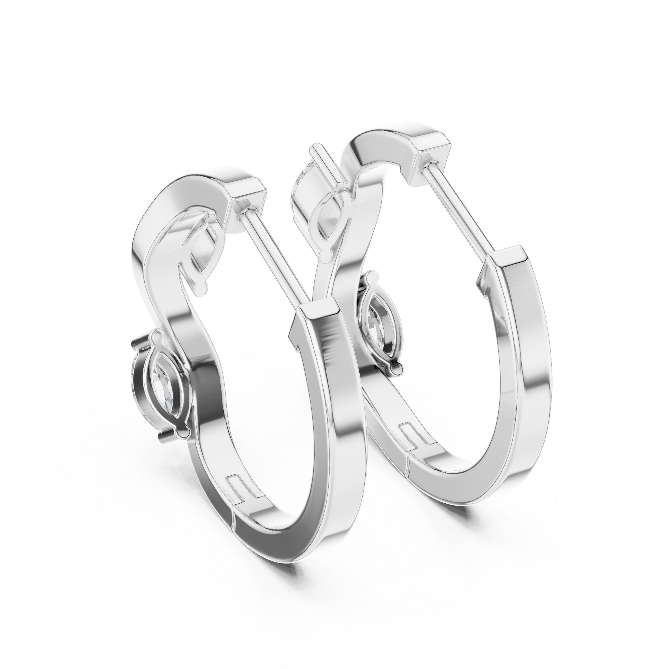 Rose Gold Hoop Earrings with Marquise-Cut Diamonds