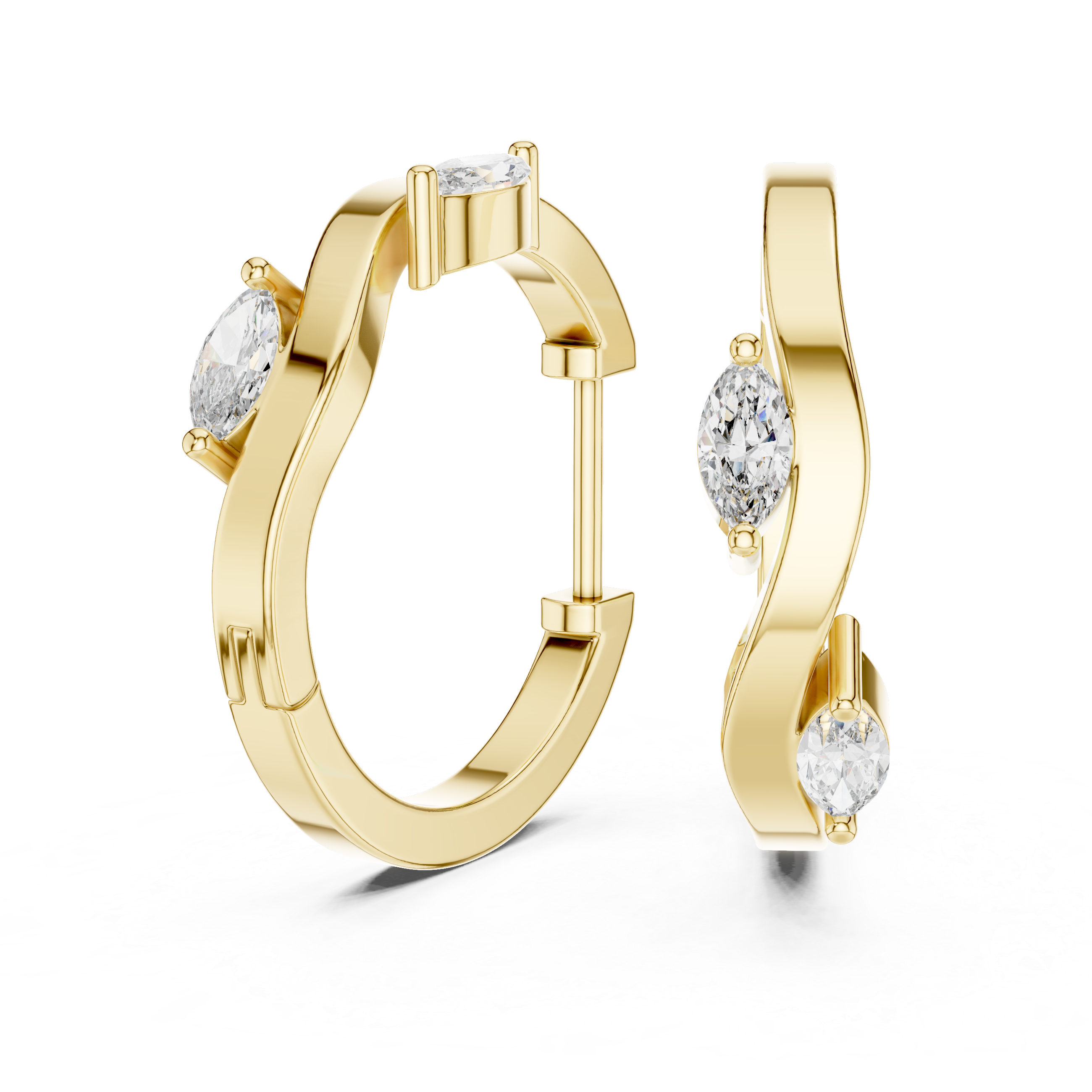 Rose Gold Hoop Earrings with Marquise-Cut Diamonds