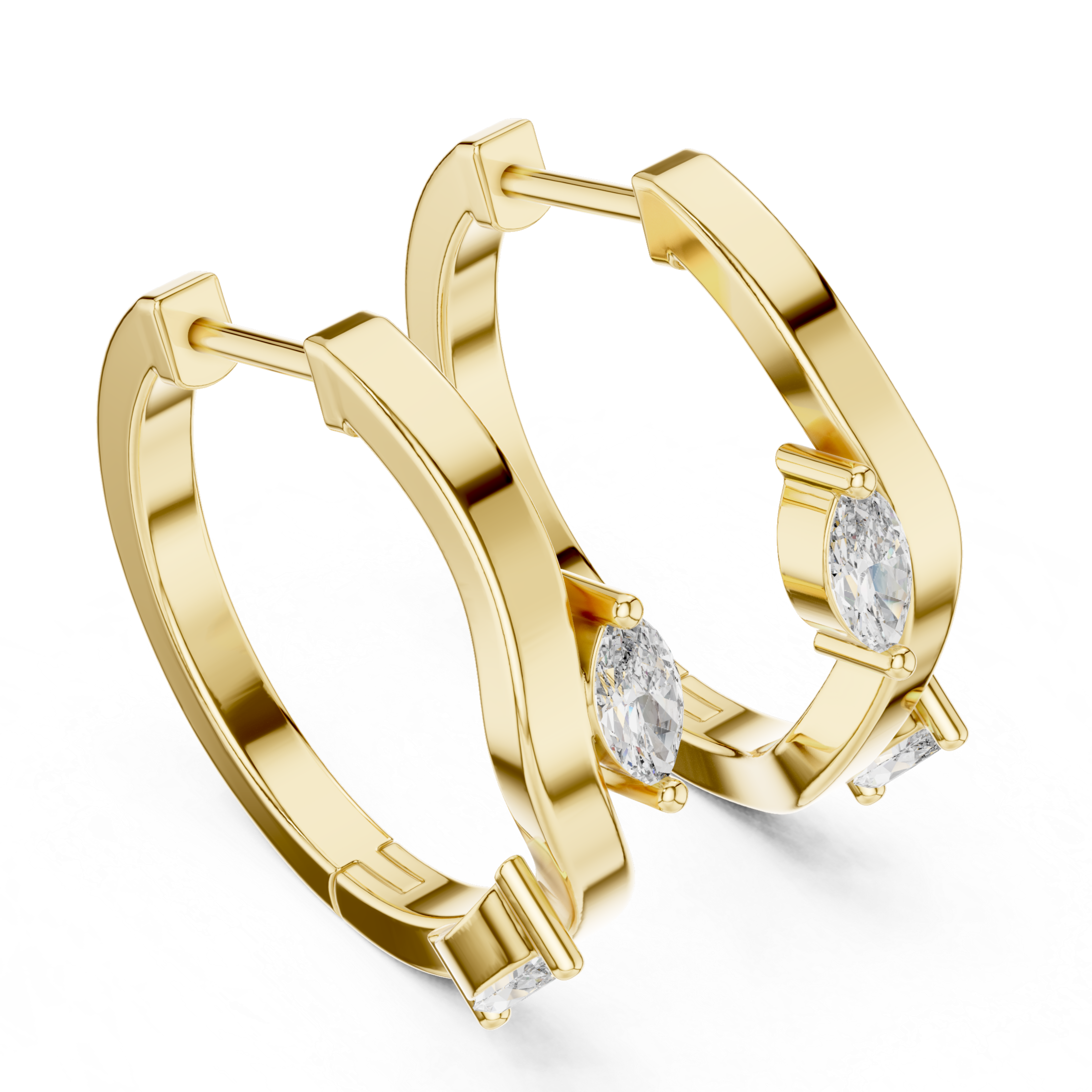 Rose Gold Hoop Earrings with Marquise-Cut Diamonds