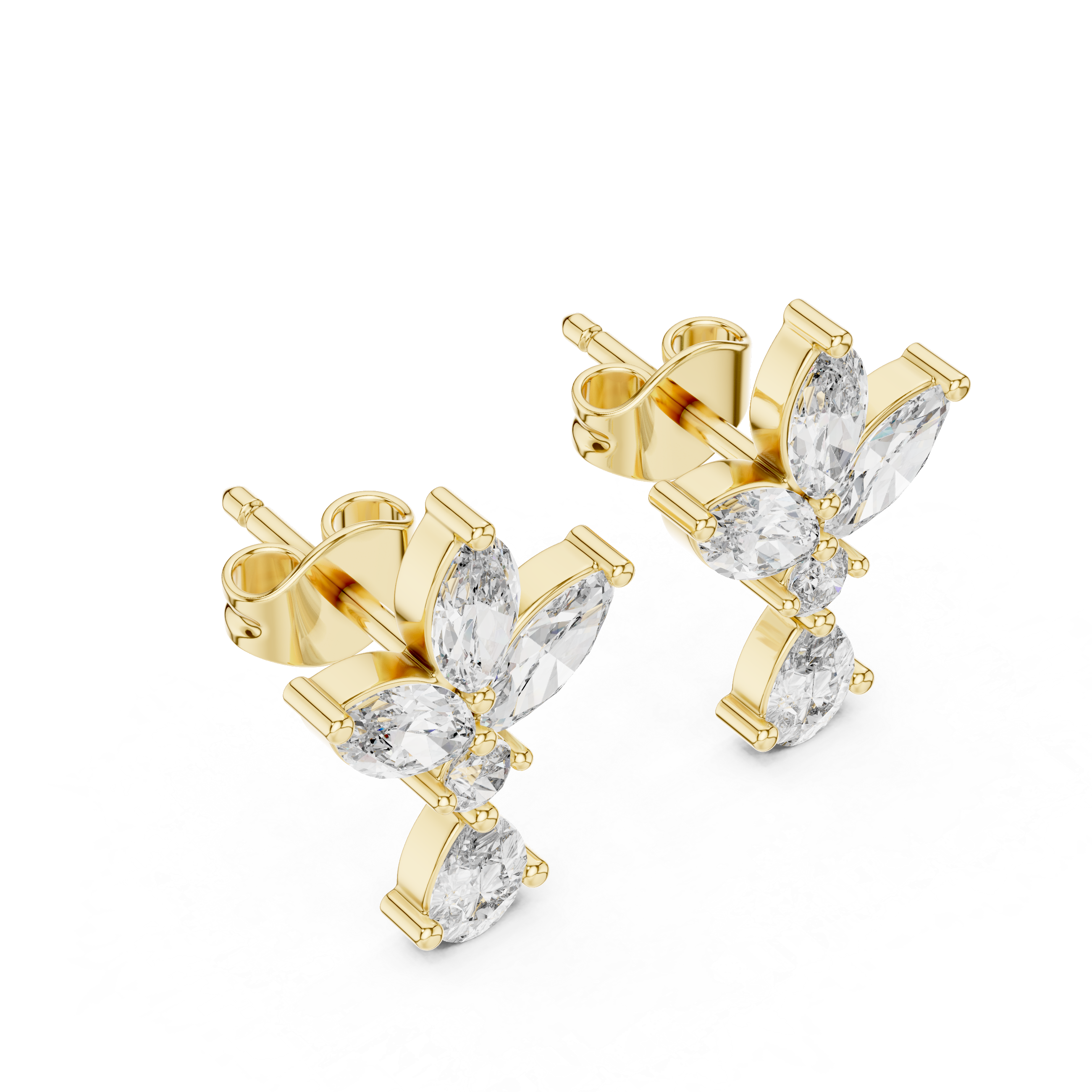 Elegant Floral Diamond Stud Earrings with Rose Gold Setting