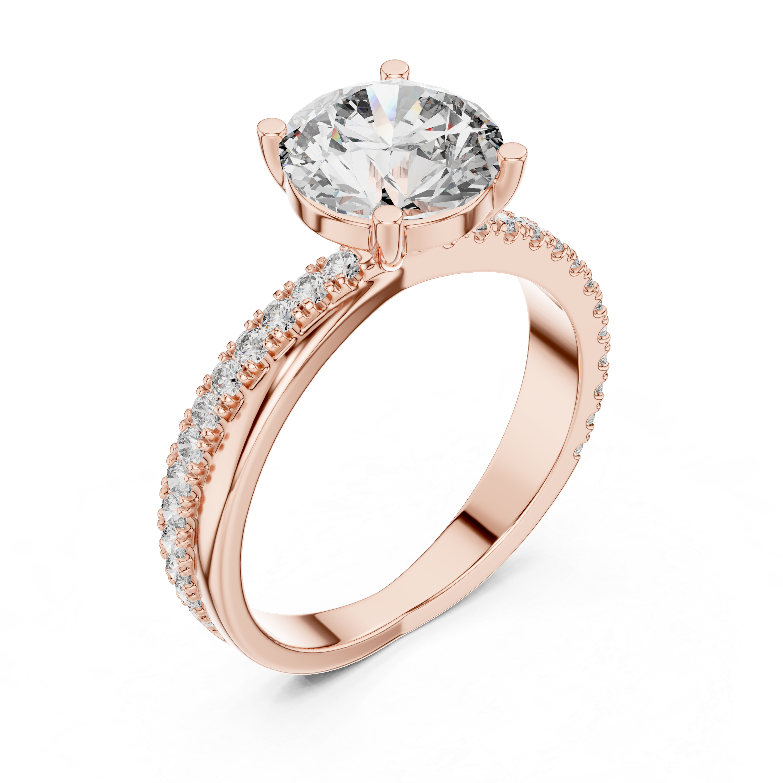 Rose Gold Diamond Engagement Ring with Pave Band