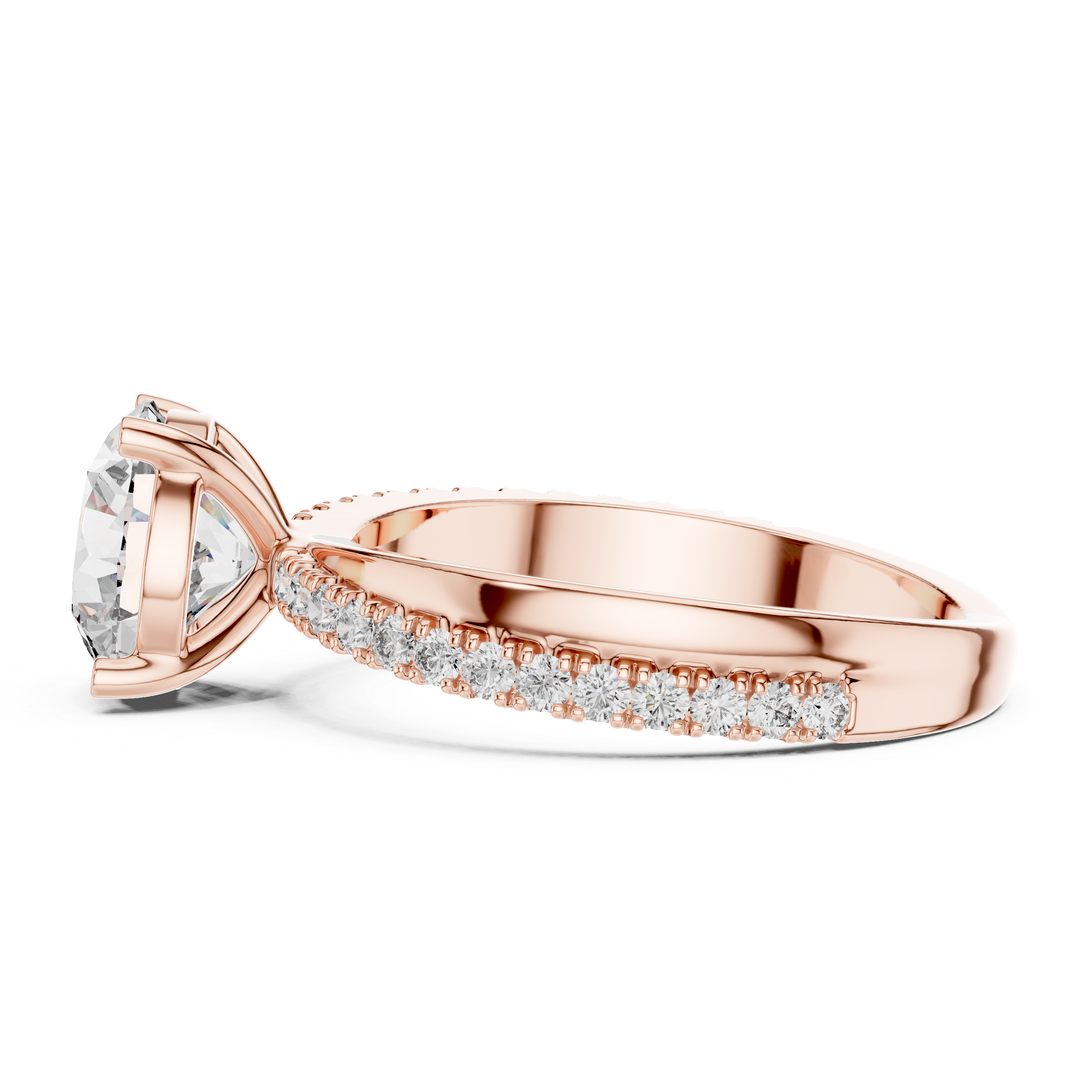 Rose Gold Diamond Engagement Ring with Pave Band