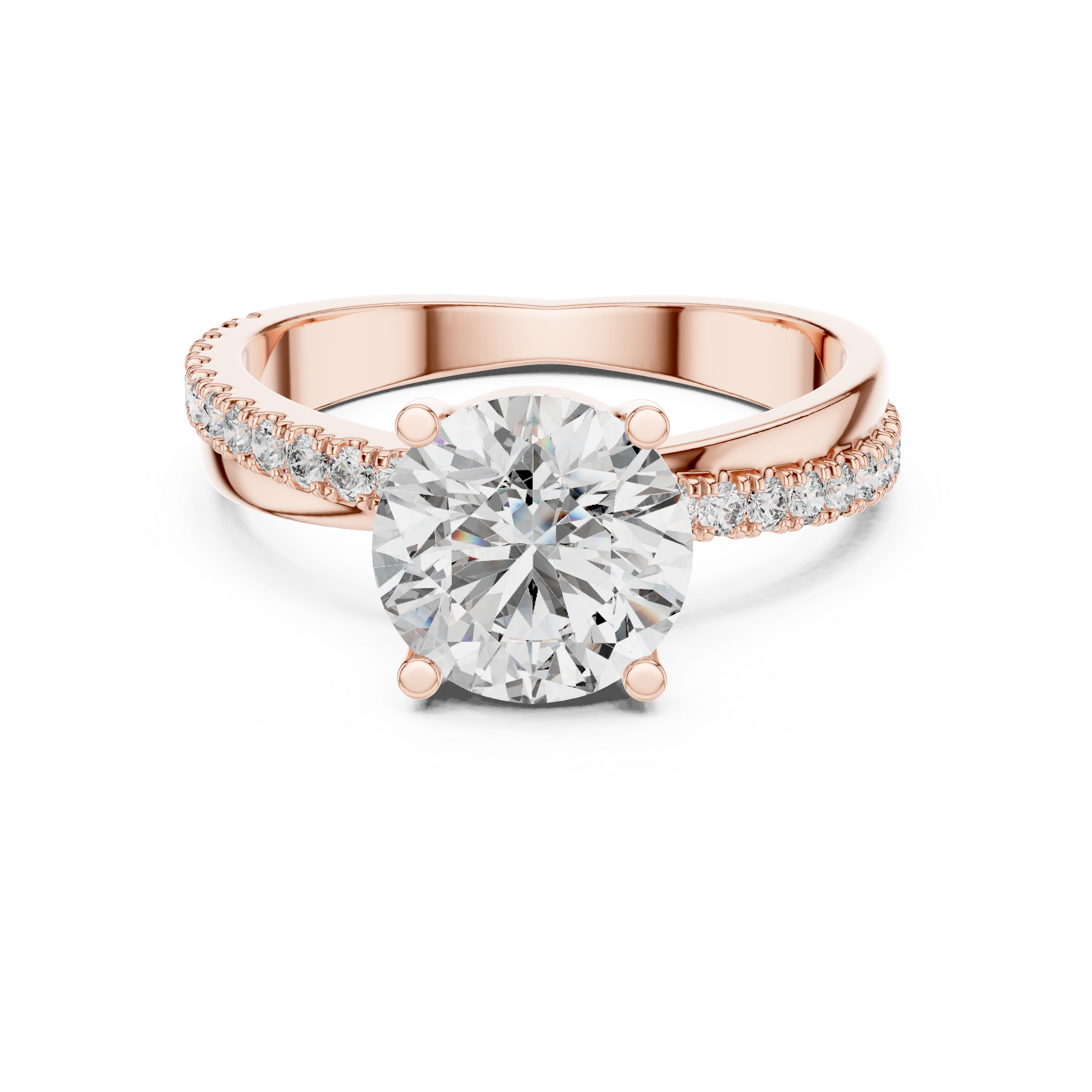 Rose Gold Diamond Engagement Ring with Pave Band
