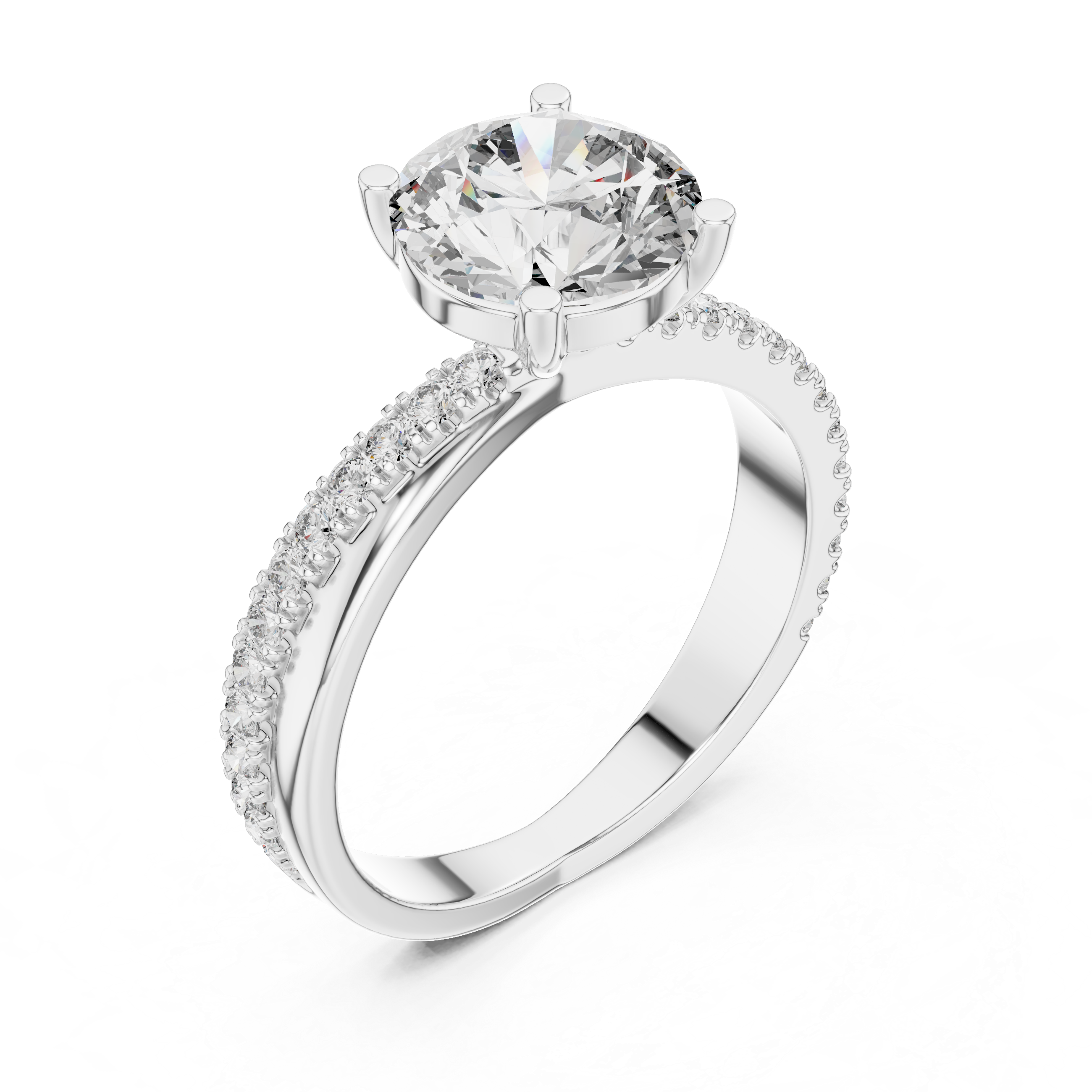 Rose Gold Diamond Engagement Ring with Pave Band