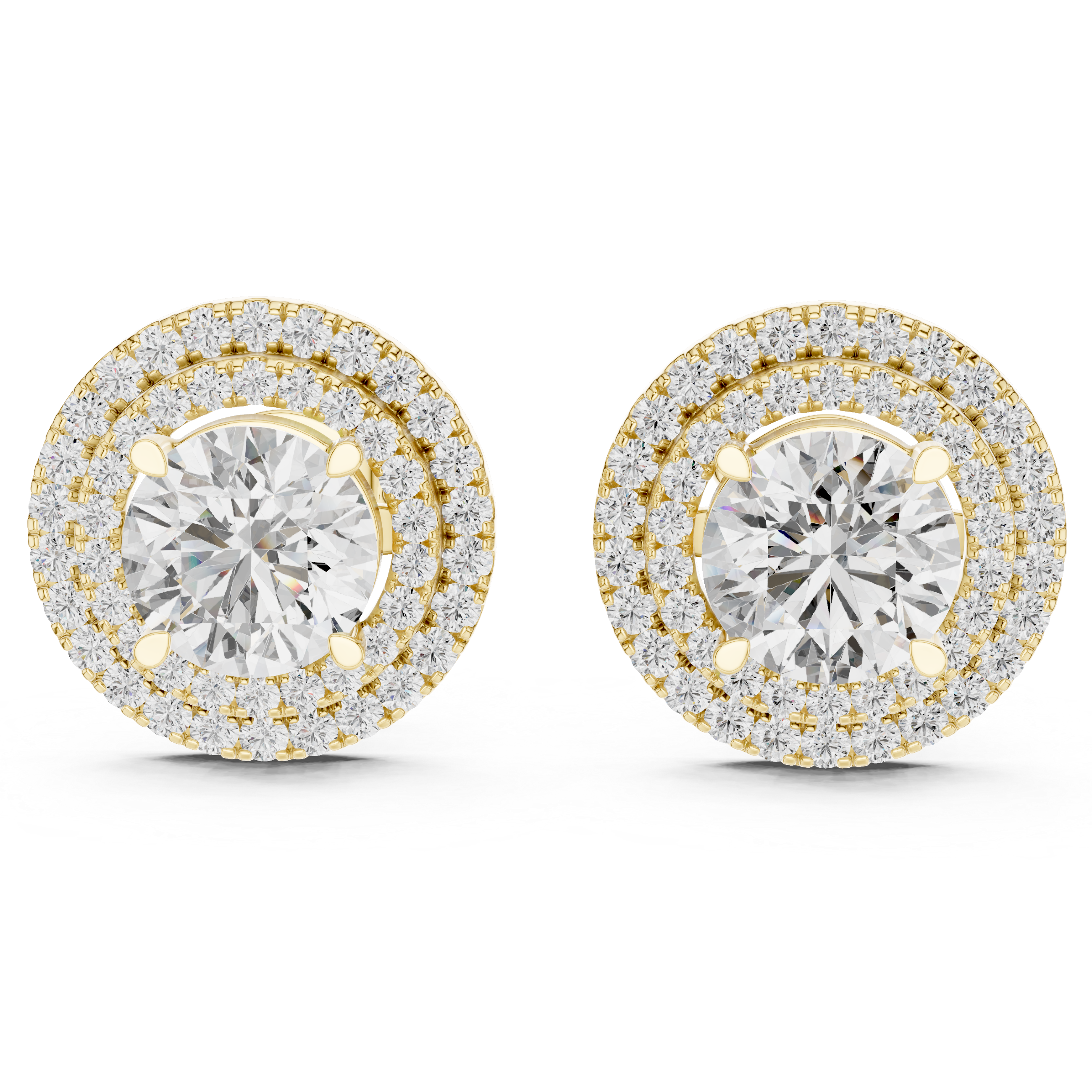 Double Halo Round Cut Diamond Stud Earrings with Rose Gold Setting
