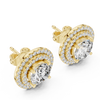 Double Halo Round Cut Diamond Stud Earrings with Rose Gold Setting