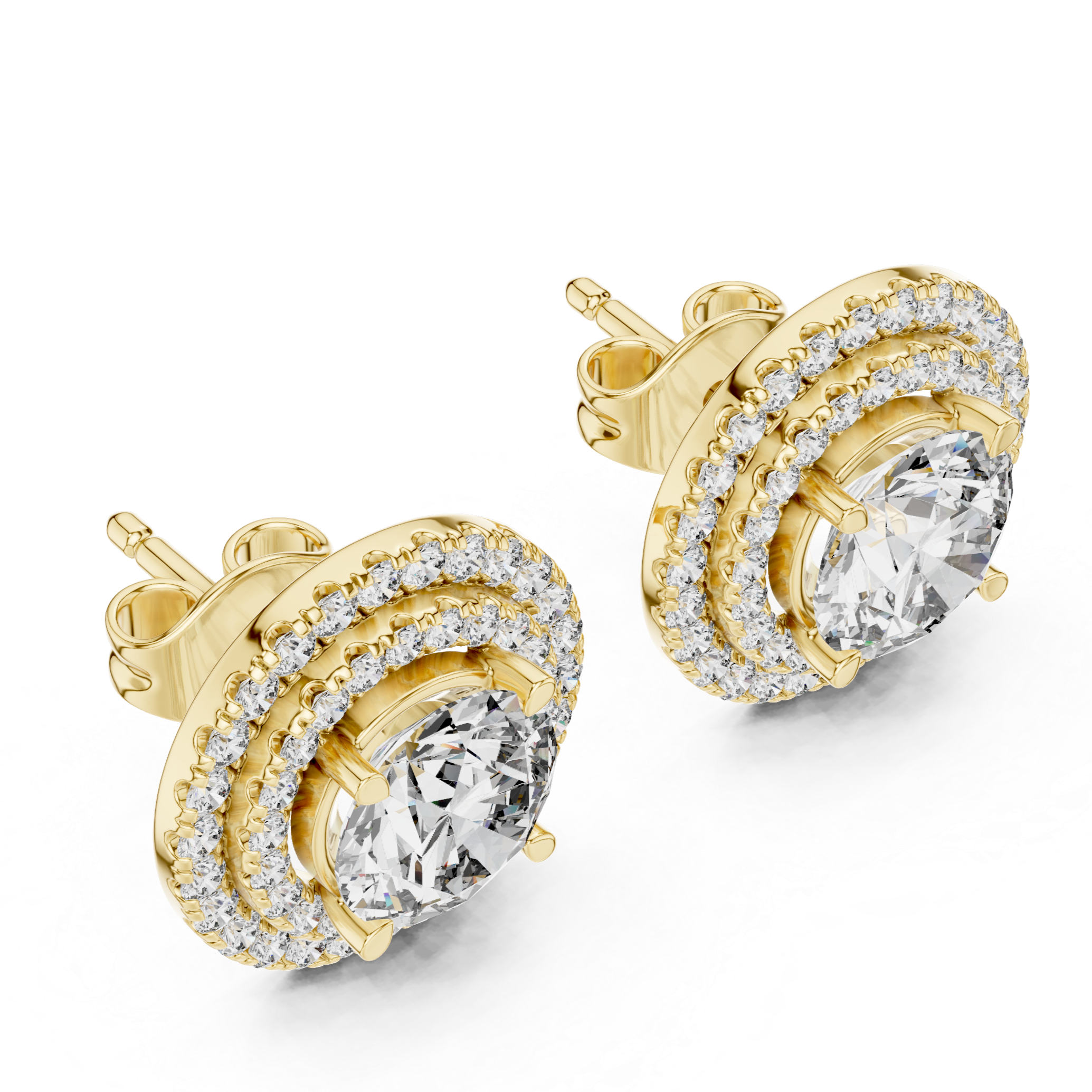 Double Halo Round Cut Diamond Stud Earrings with Rose Gold Setting