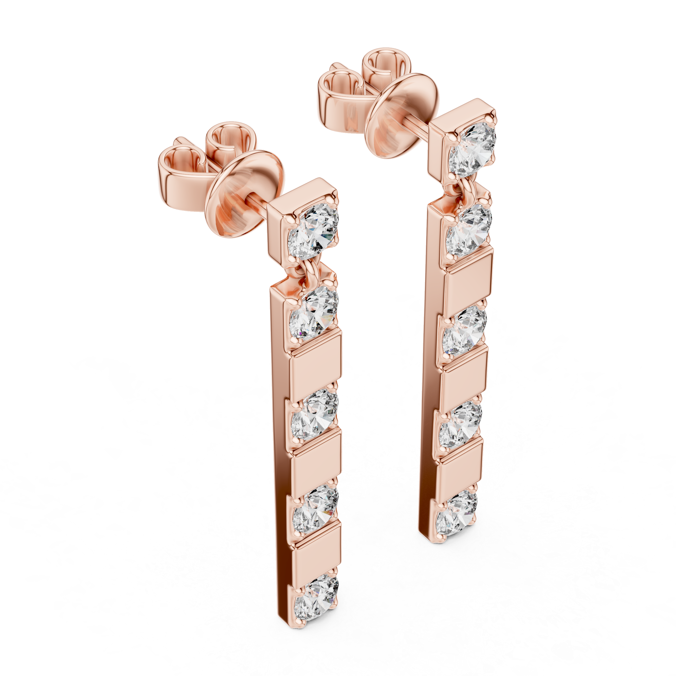 Elegant Rose Gold Bar Drop Earrings with Round Cut Diamonds