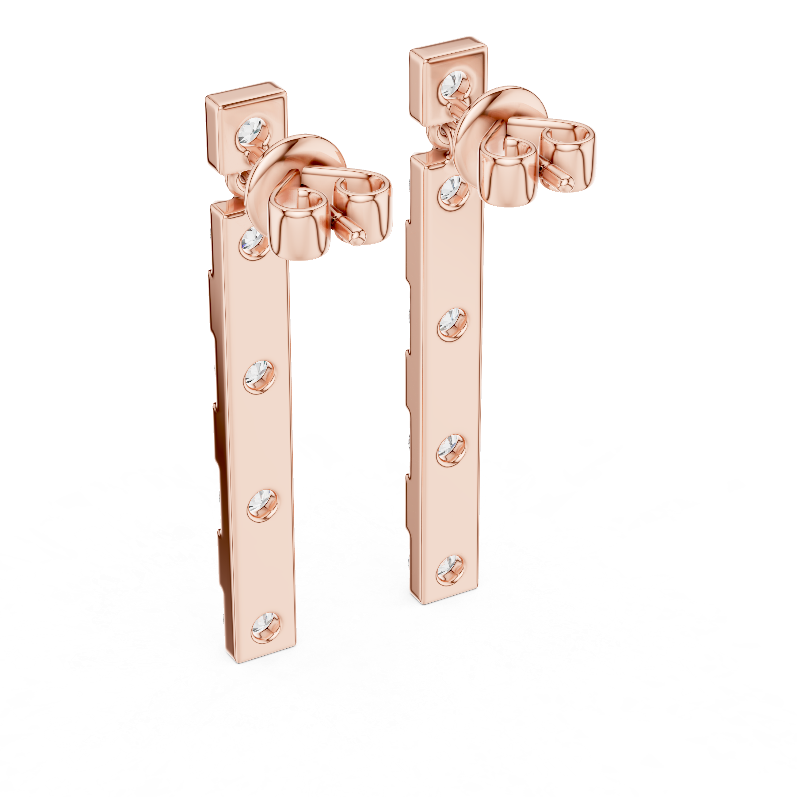 Elegant Rose Gold Bar Drop Earrings with Round Cut Diamonds