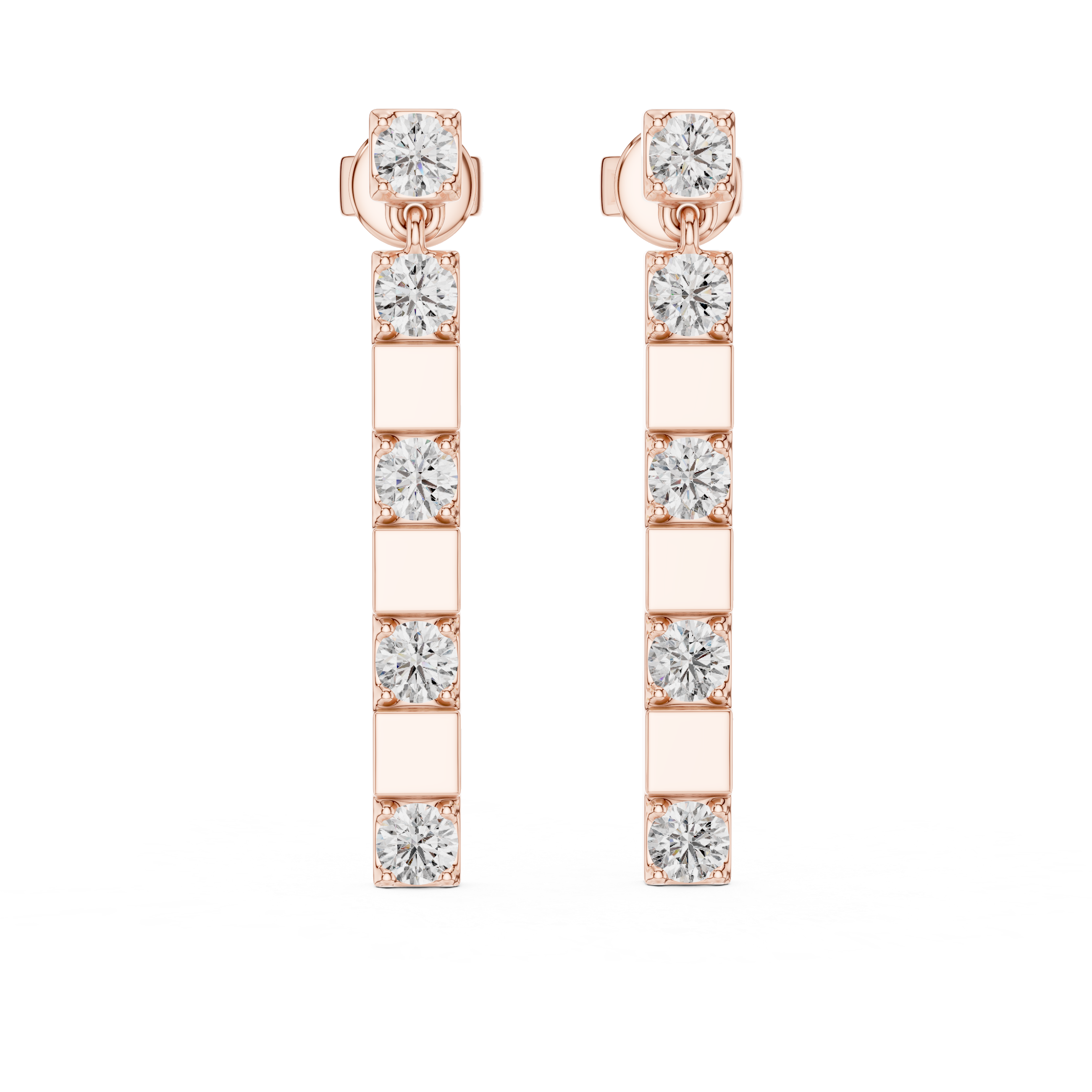 Elegant Rose Gold Bar Drop Earrings with Round Cut Diamonds