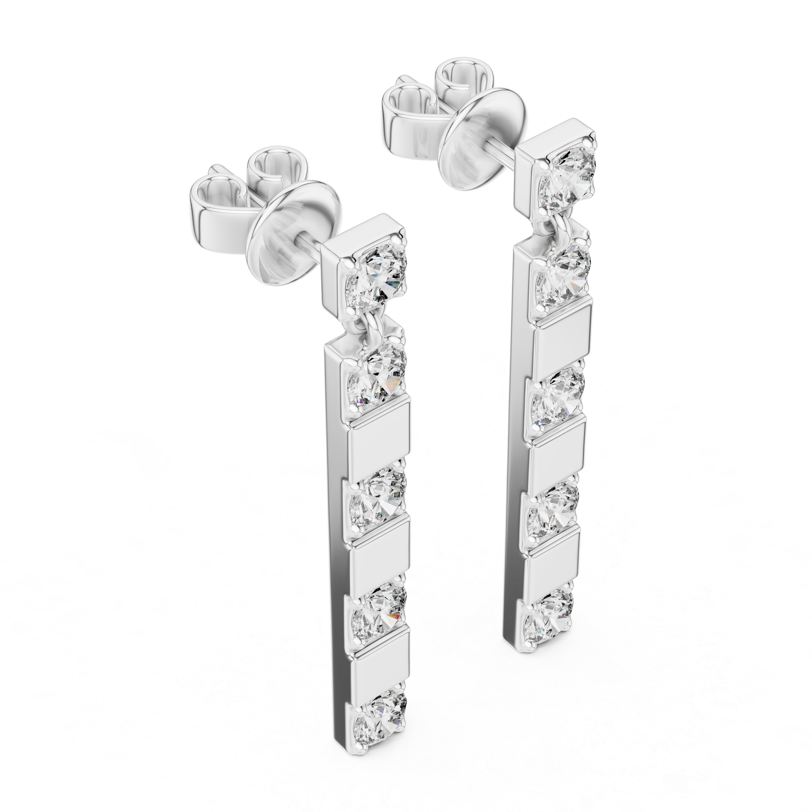 Elegant Rose Gold Bar Drop Earrings with Round Cut Diamonds