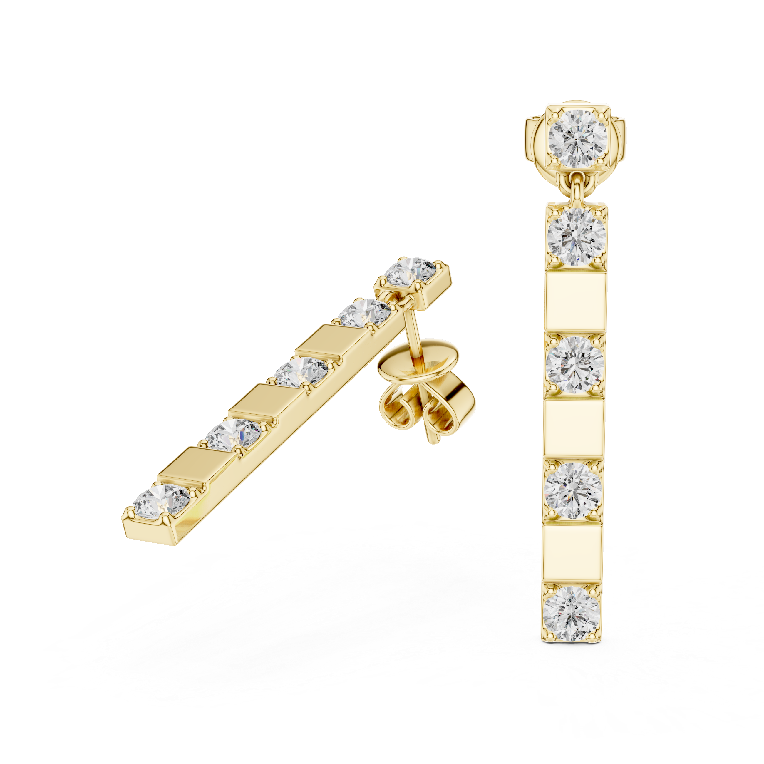 Elegant Rose Gold Bar Drop Earrings with Round Cut Diamonds