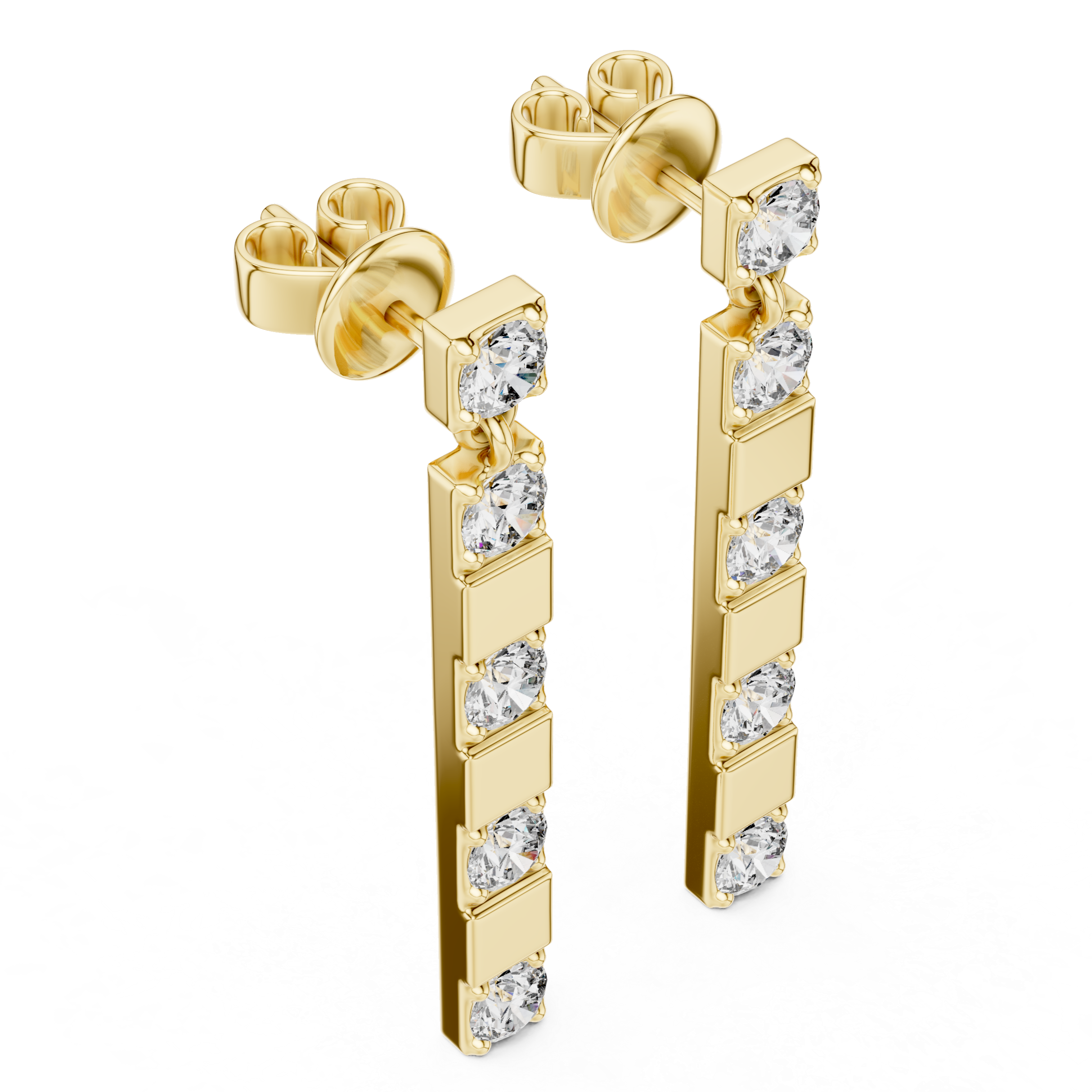 Elegant Rose Gold Bar Drop Earrings with Round Cut Diamonds