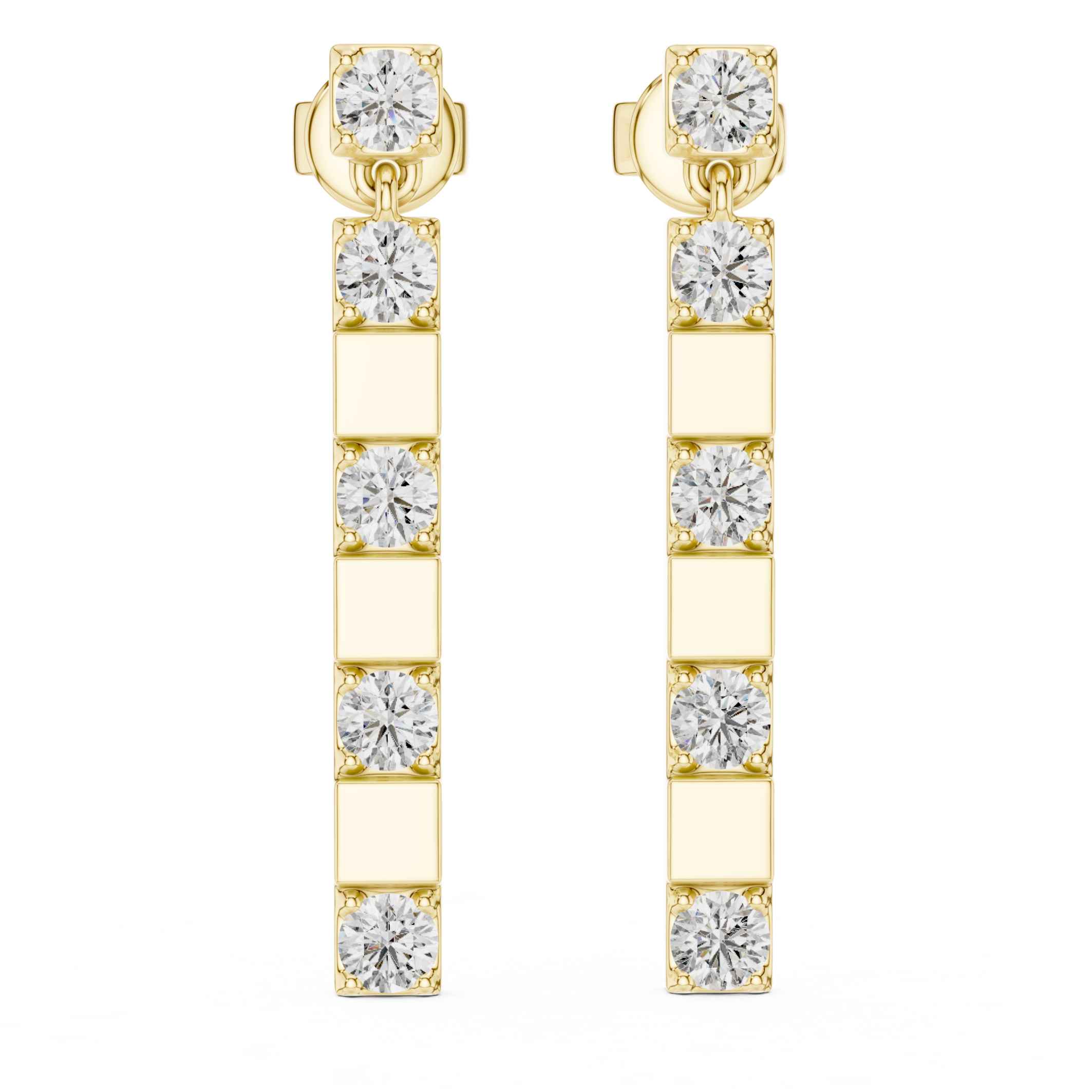 Elegant Rose Gold Bar Drop Earrings with Round Cut Diamonds
