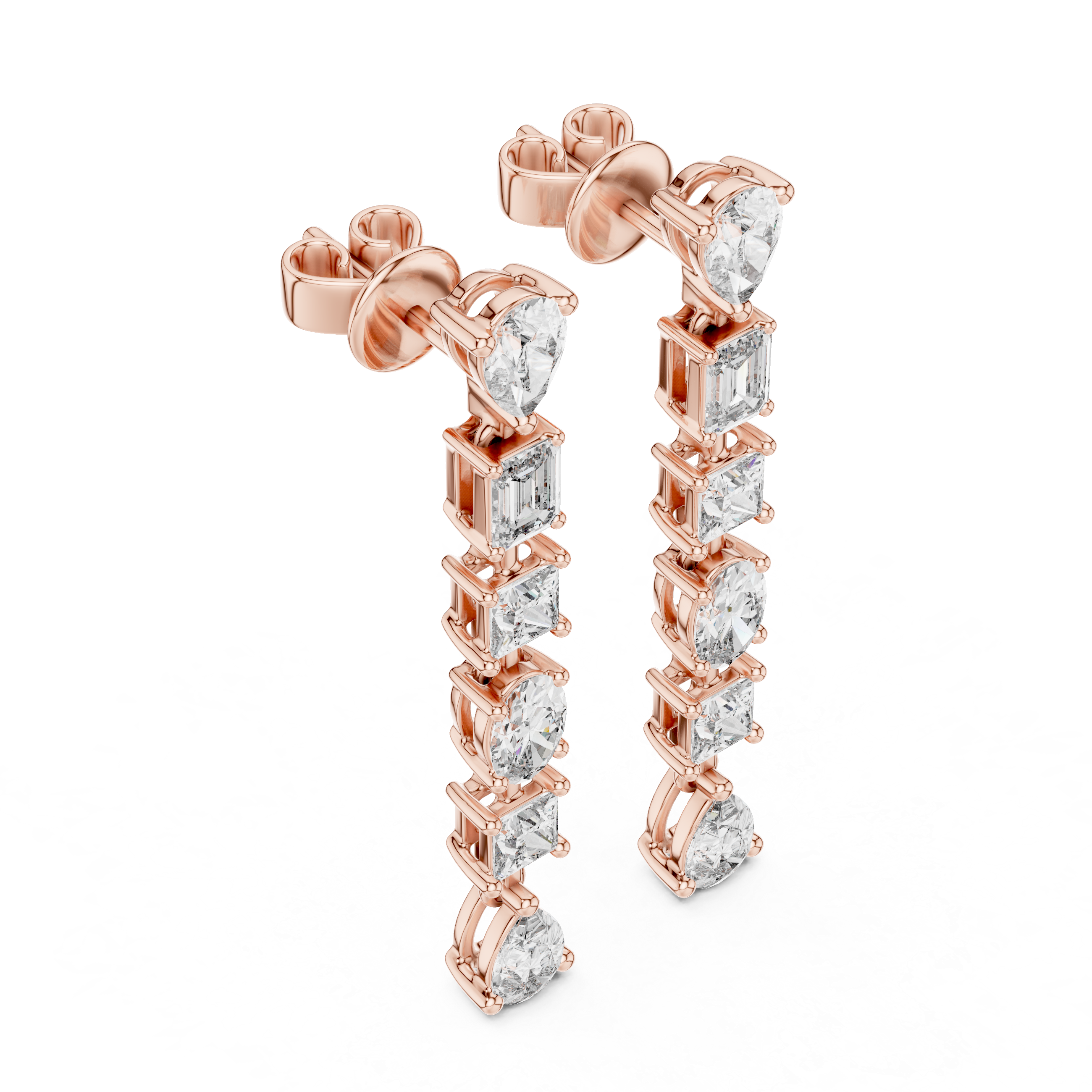 Elegant Rose Gold Drop Earrings with Mixed-Cut Diamonds
